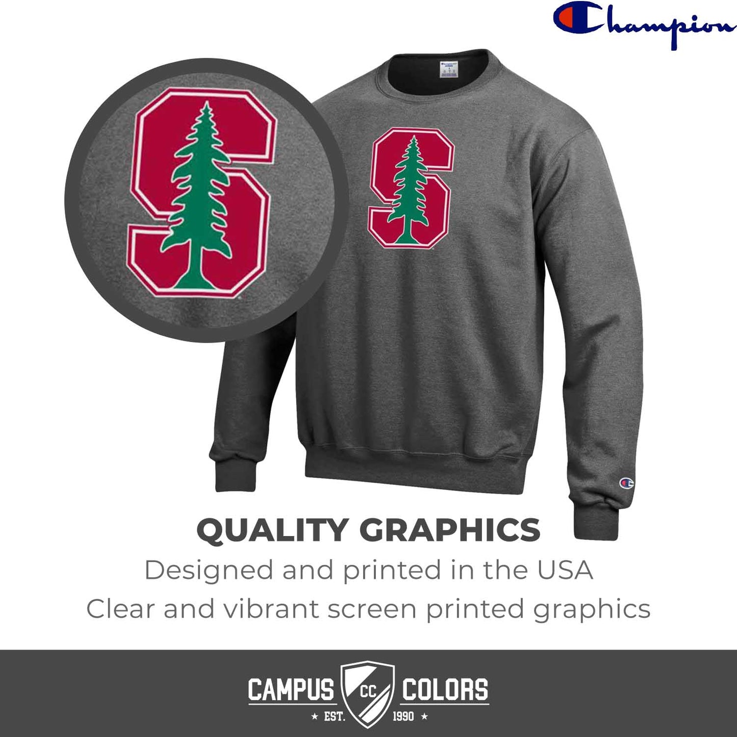 Stanford Cardinal Adult Mascot Fleece Crewneck - Charcoal