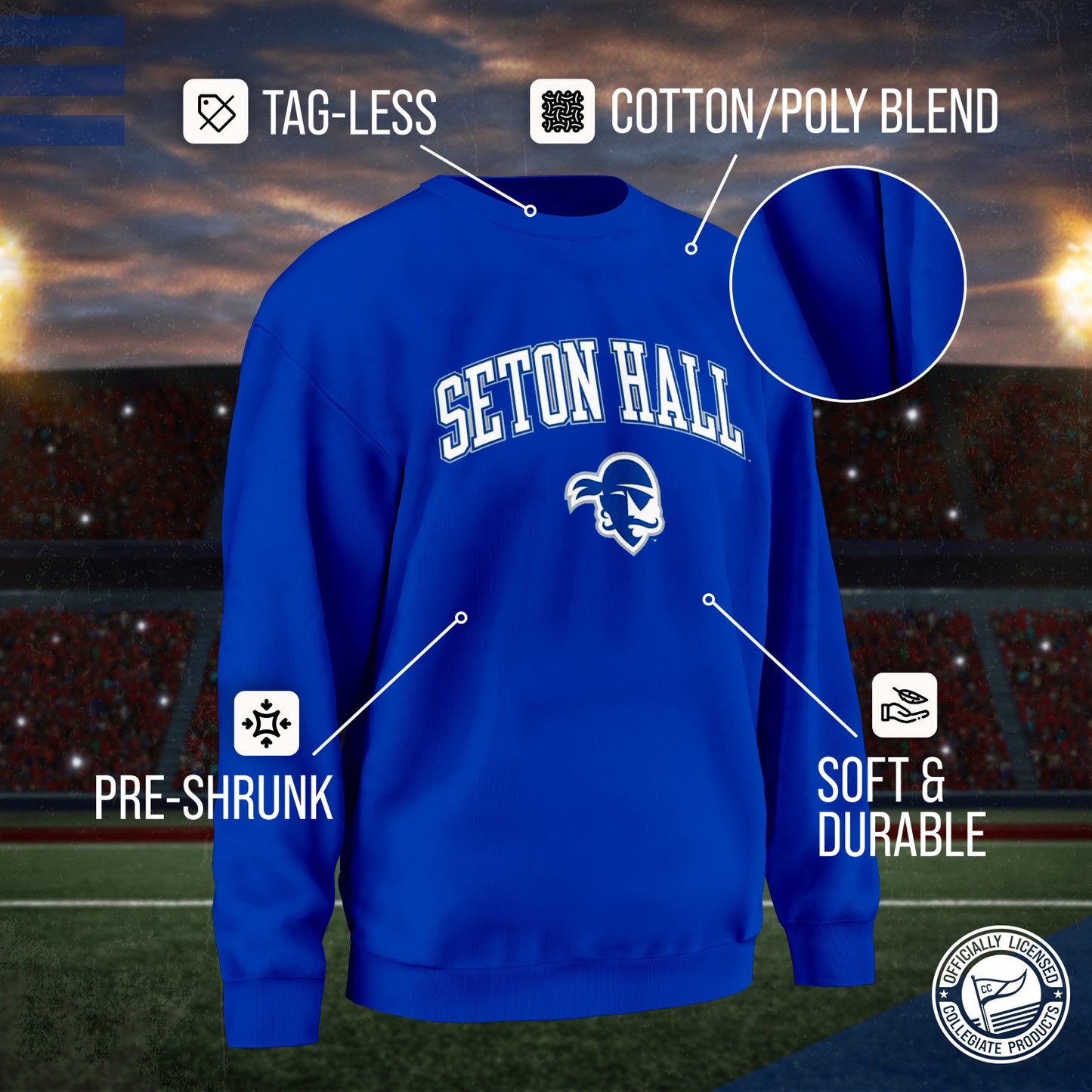 Seton Hall Pirates Adult Arch & Logo Soft Style Gameday Crewneck Sweatshirt - Royal