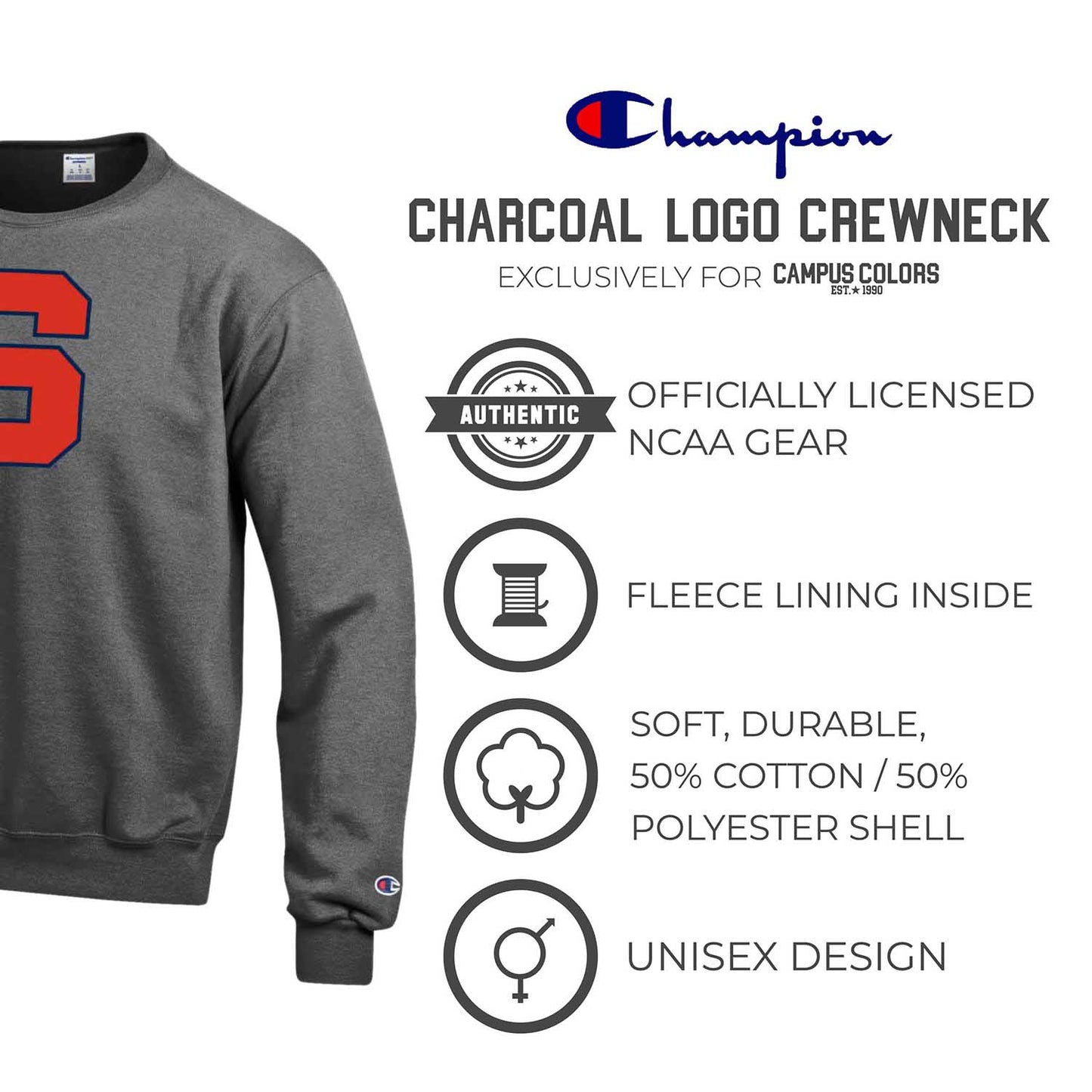 Syracuse Orange Adult Mascot Fleece Crewneck - Charcoal
