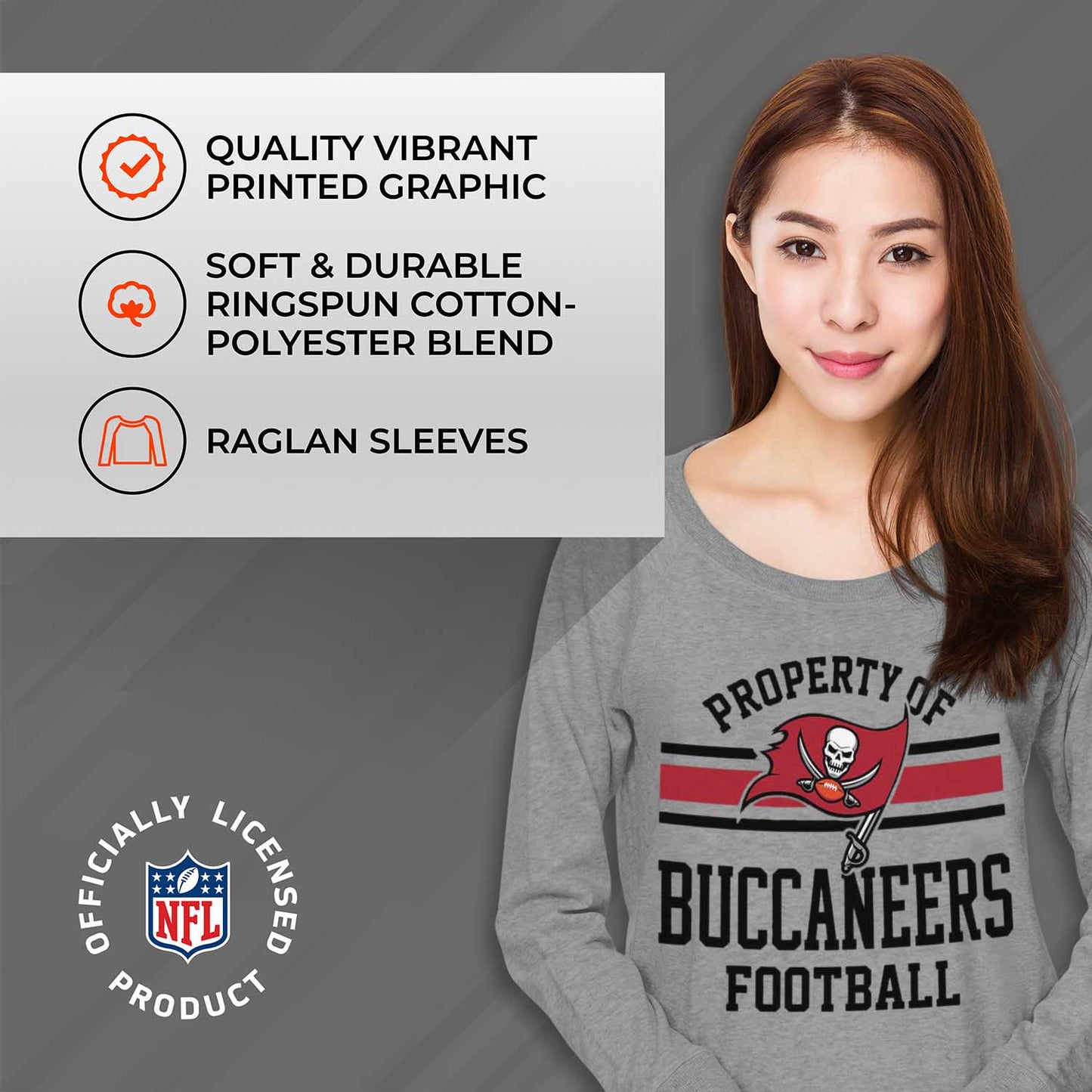 Tampa Bay Buccaneers NFL Womens Property of Lighweight Crew Neck - Sport Gray