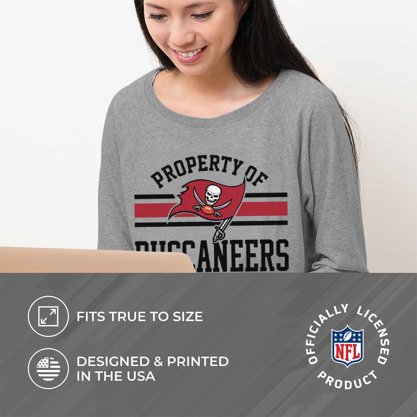 Tampa Bay Buccaneers NFL Womens Property of Lighweight Crew Neck - Sport Gray