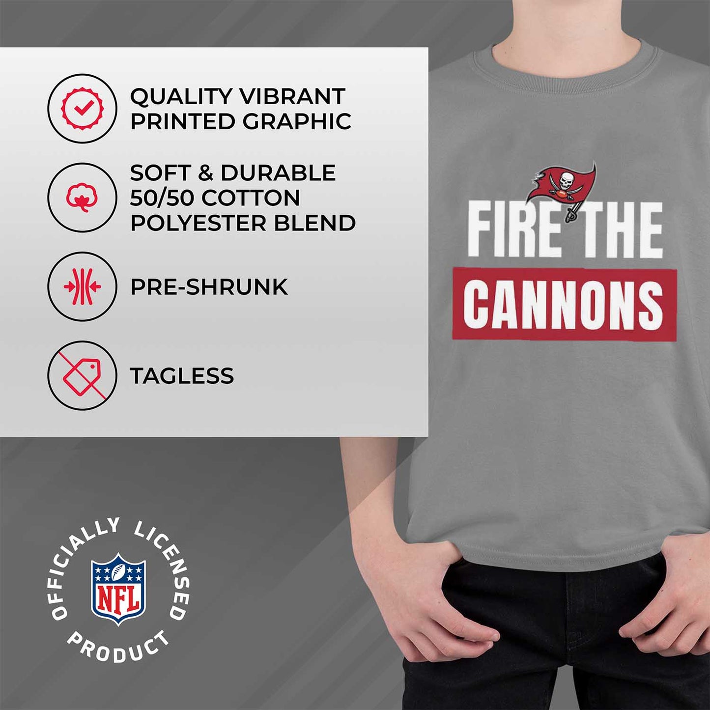 Tampa Bay Buccaneers NFL Youth Team Slogan Short Sleeve Lightweight T Shirt - Gray