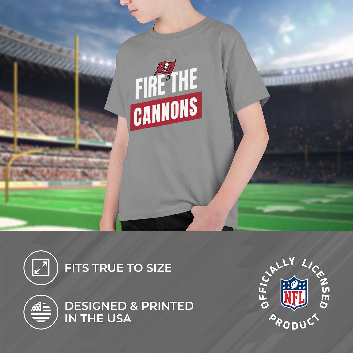 Tampa Bay Buccaneers NFL Youth Team Slogan Short Sleeve Lightweight T Shirt - Gray