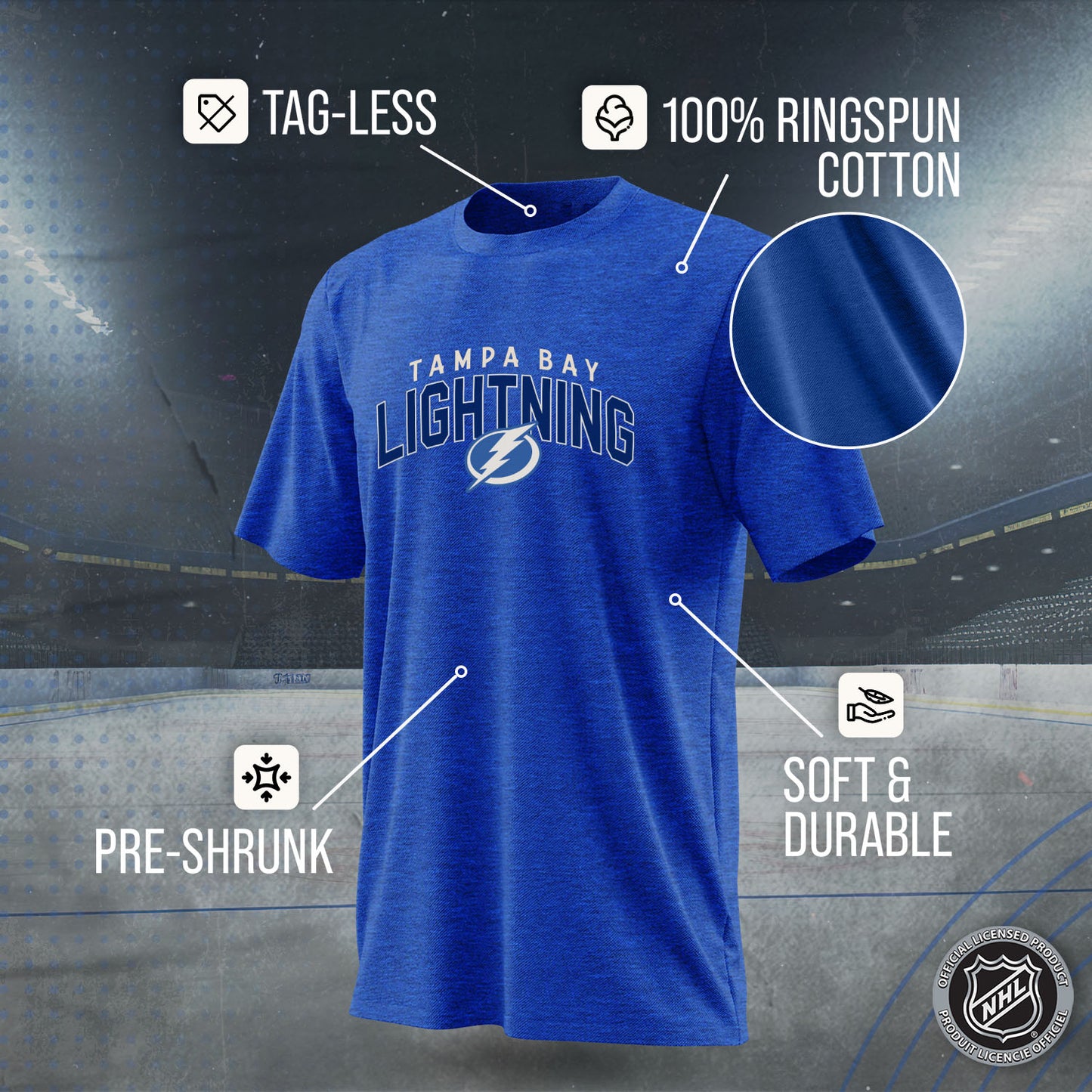 Tampa Bay Lightning NHL Adult Powerplay Heathered Unisex T-Shirt - Royal