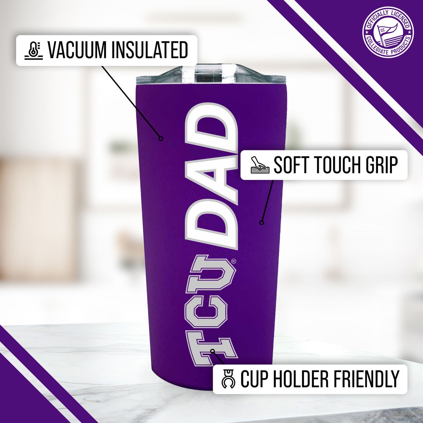 TCU Horned Frogs NCAA Stainless Steel Travel Tumbler for Dad - Purple