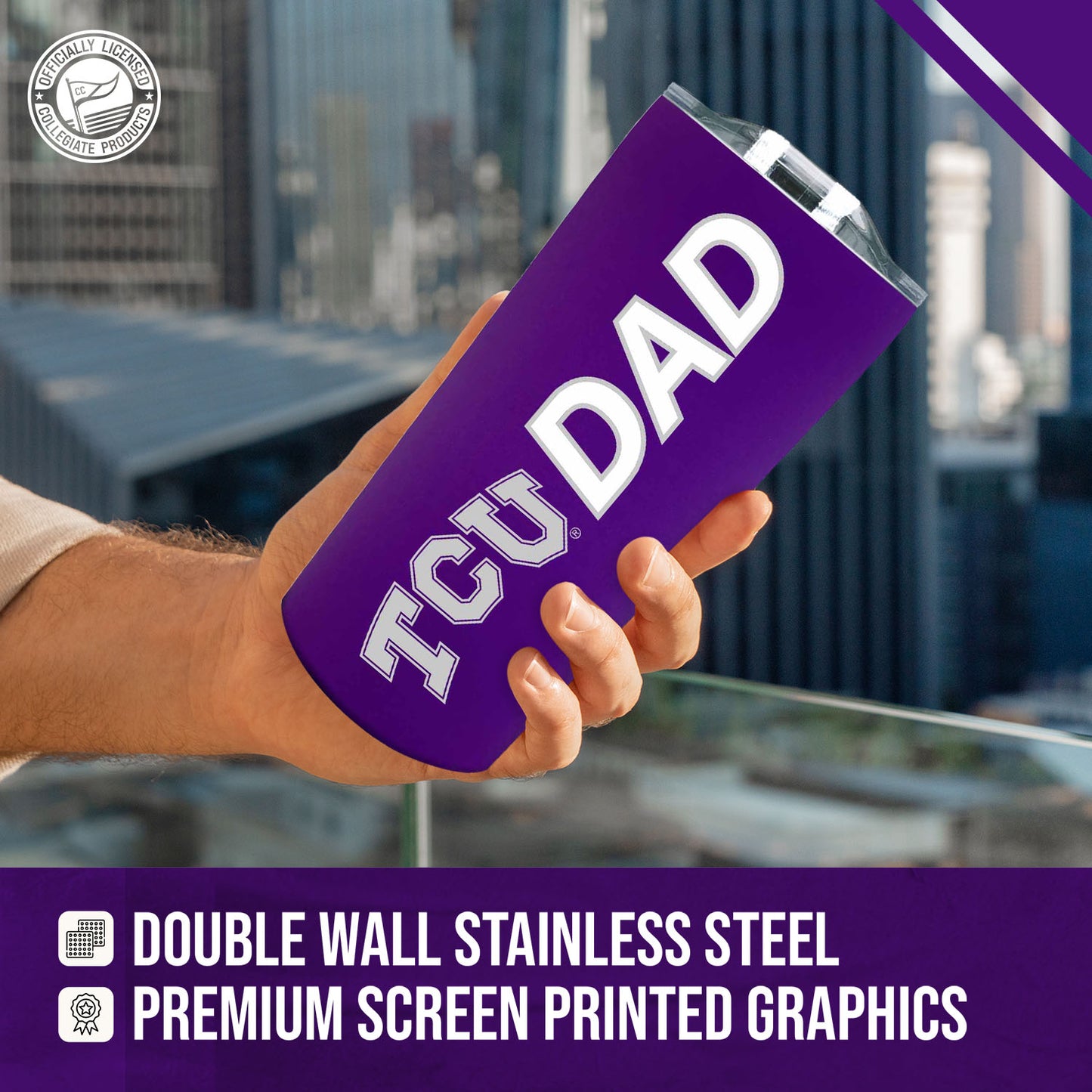 TCU Horned Frogs NCAA Stainless Steel Travel Tumbler for Dad - Purple
