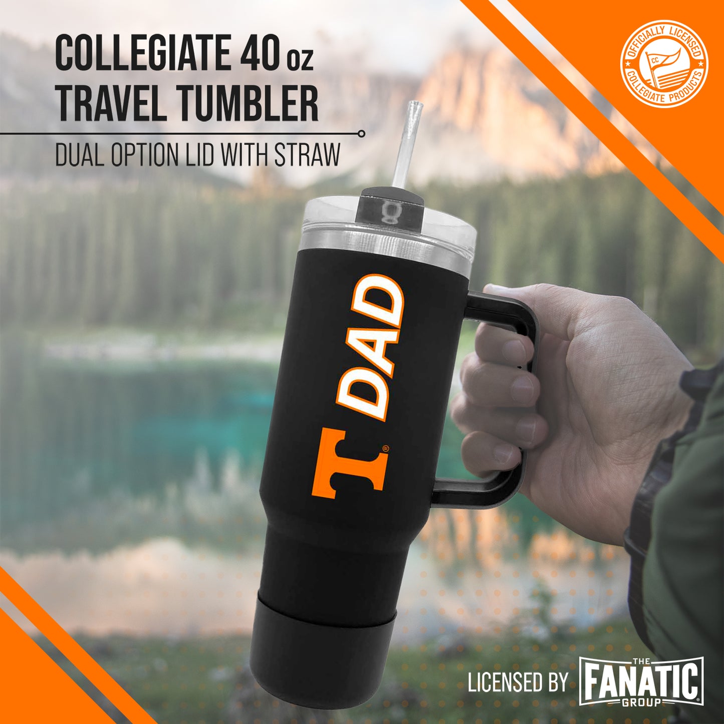 Tennessee Volunteers Collegiate 40oz Stainless Steel Travel Tumbler with Handle for Dad - Black