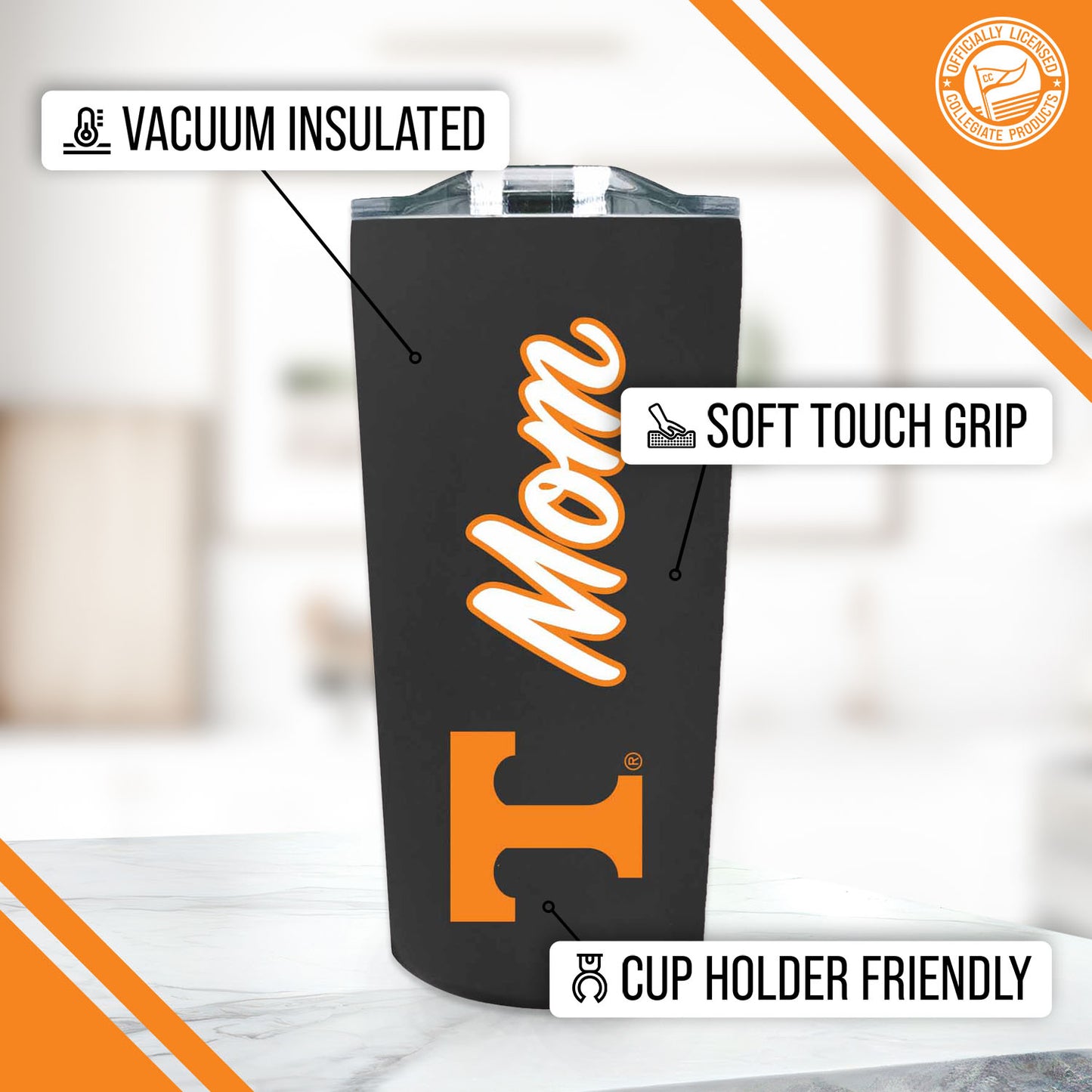 Tennessee Volunteers NCAA Stainless Steel Travel Tumbler for Mom - Black