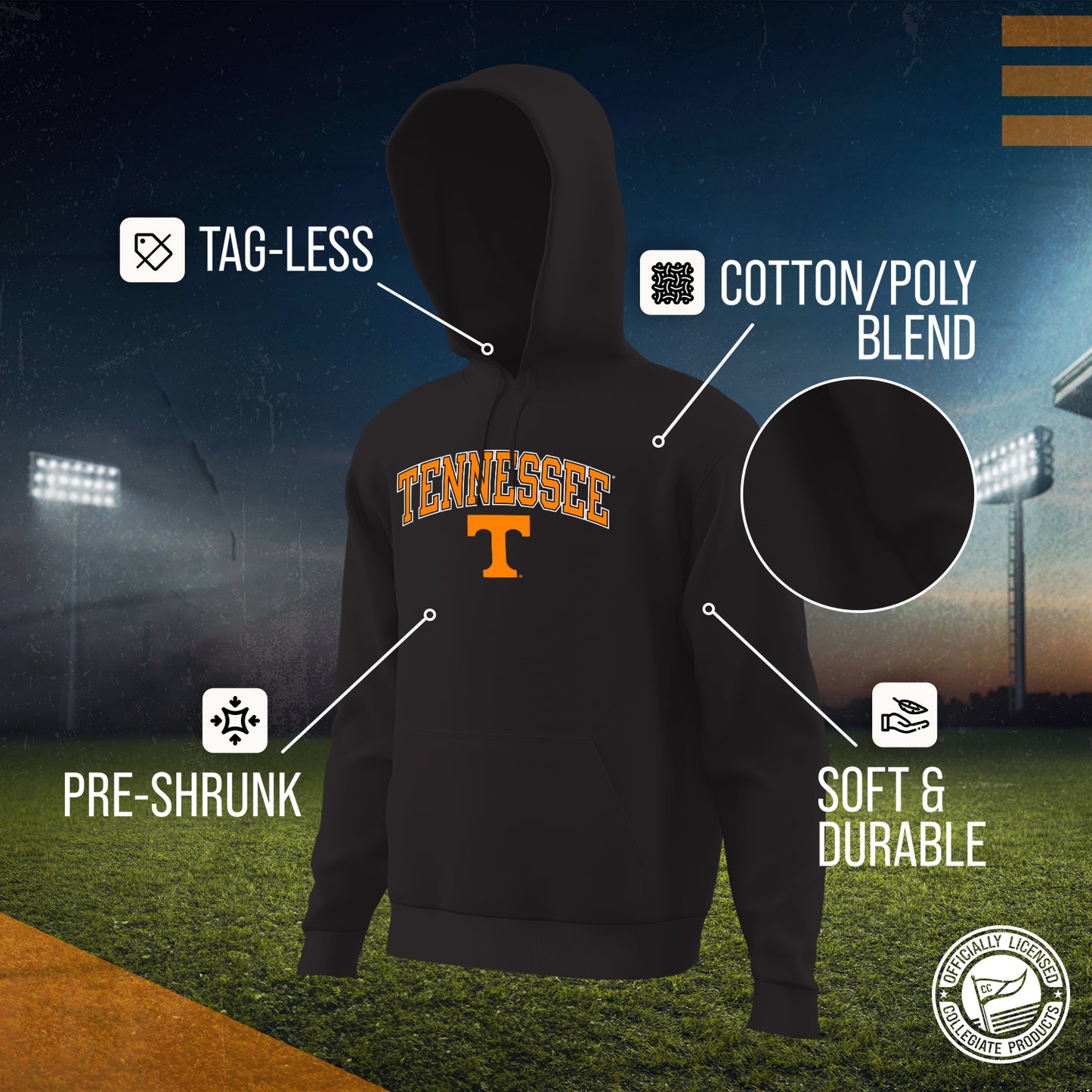 Tennessee Volunteers Adult Arch & Logo Soft Style Gameday Hooded Sweatshirt - Black
