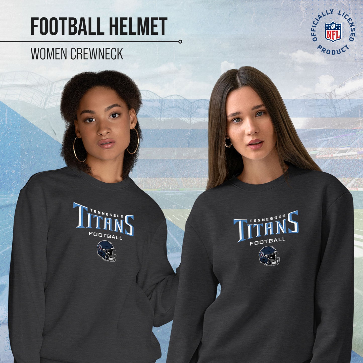 Tennessee Titans Women's NFL Football Helmet Charcoal Slouchy Crewneck -Tagless Lightweight Pullover - Charcoal