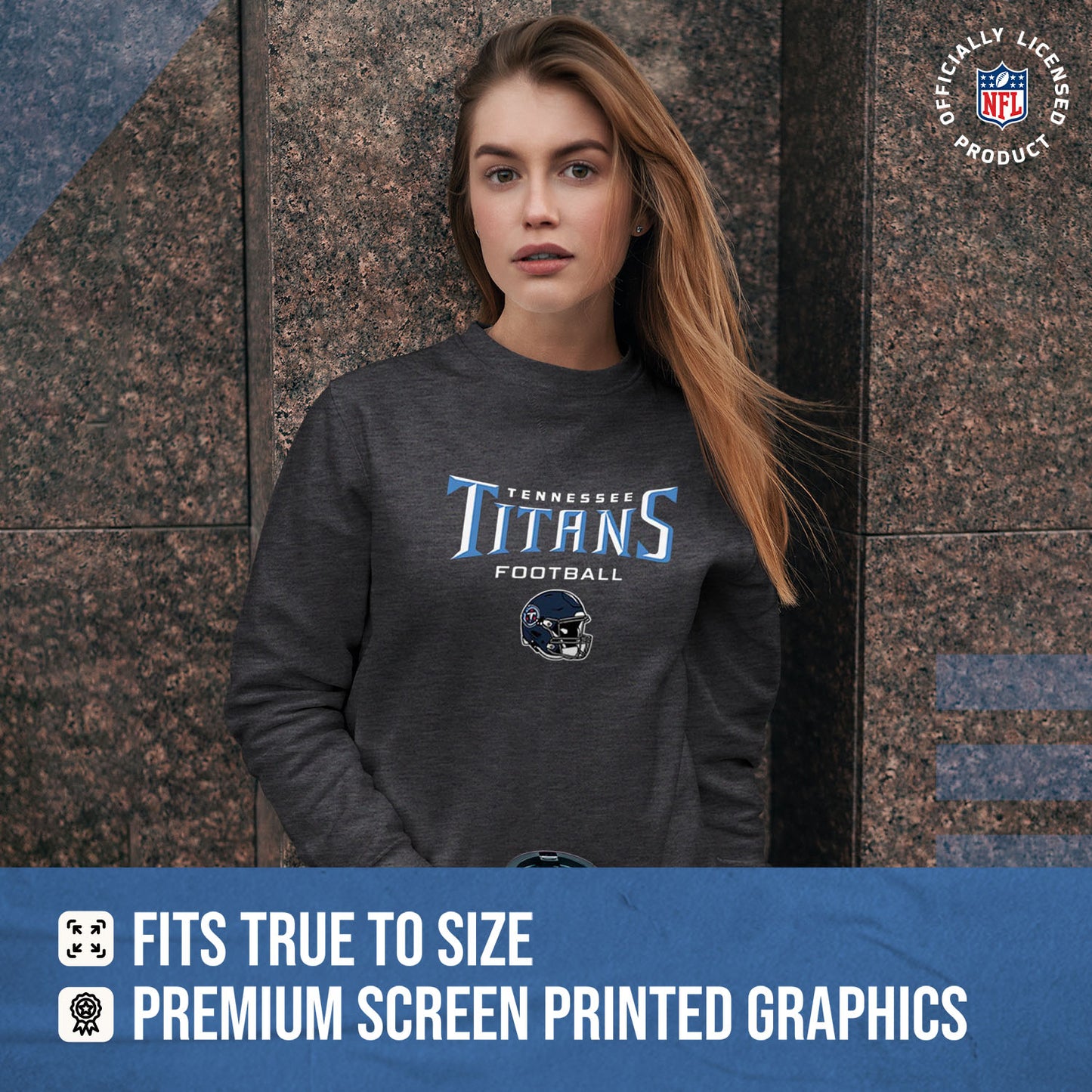 Tennessee Titans Women's NFL Football Helmet Charcoal Slouchy Crewneck -Tagless Lightweight Pullover - Charcoal