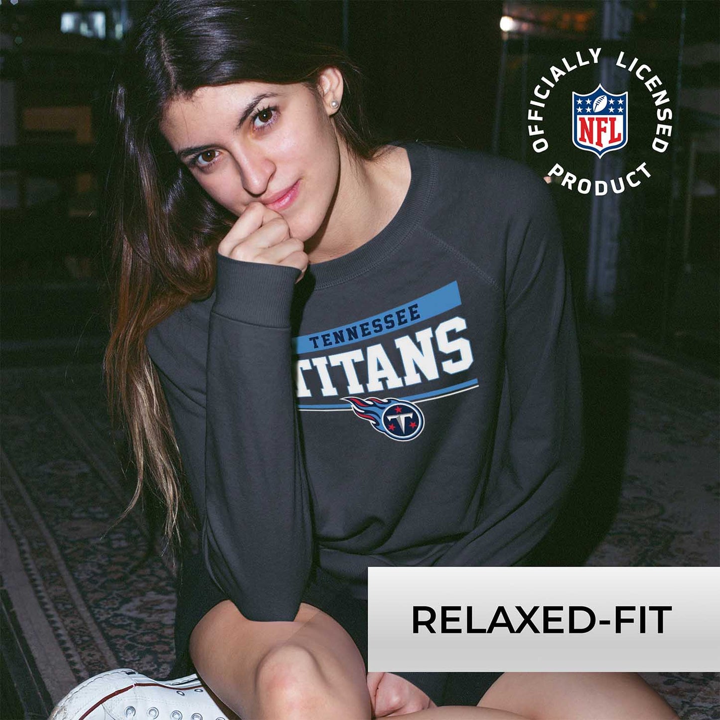 Tennessee Titans NFL Womens Charcoal Crew Neck Football Apparel - Charcoal