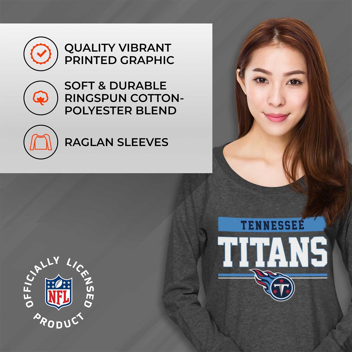 Tennessee Titans NFL Womens Charcoal Crew Neck Football Apparel - Charcoal