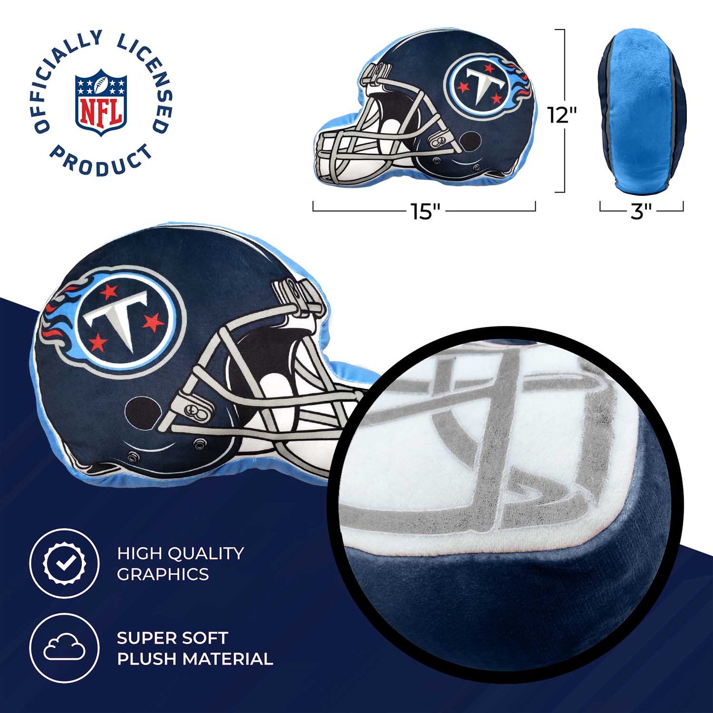 Tennessee Titans NFL Helmet Football Super Soft Plush Pillow - Navy