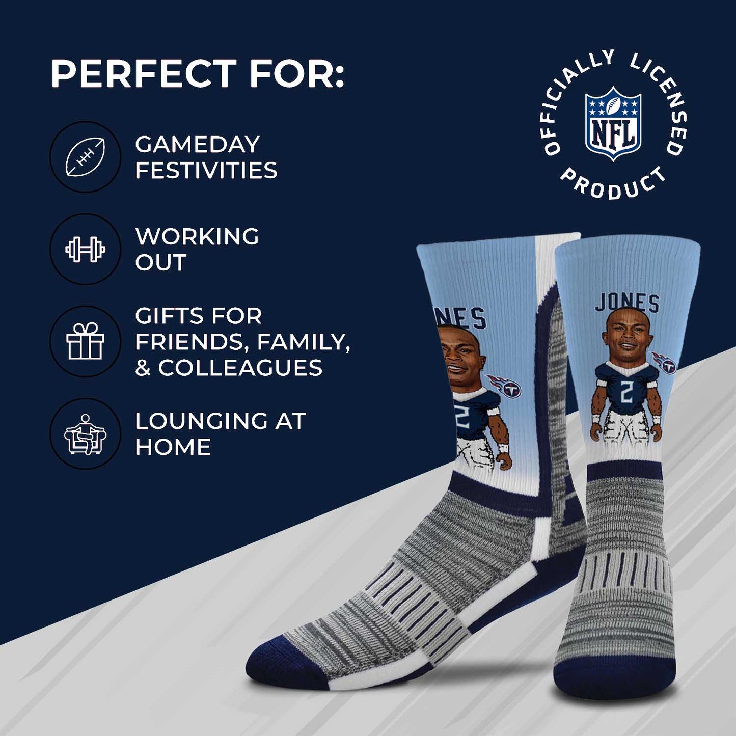 Tennessee Titans FBF NFL Adult V Curve MVP Player Crew Socks - Light Blue