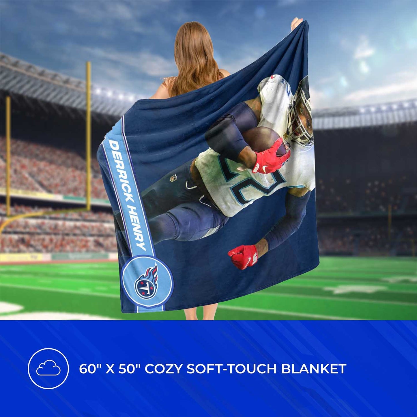 Tennessee Titans Northwest NFL Hi-Def Derrick Henry Silk Blanket - NAVY #22