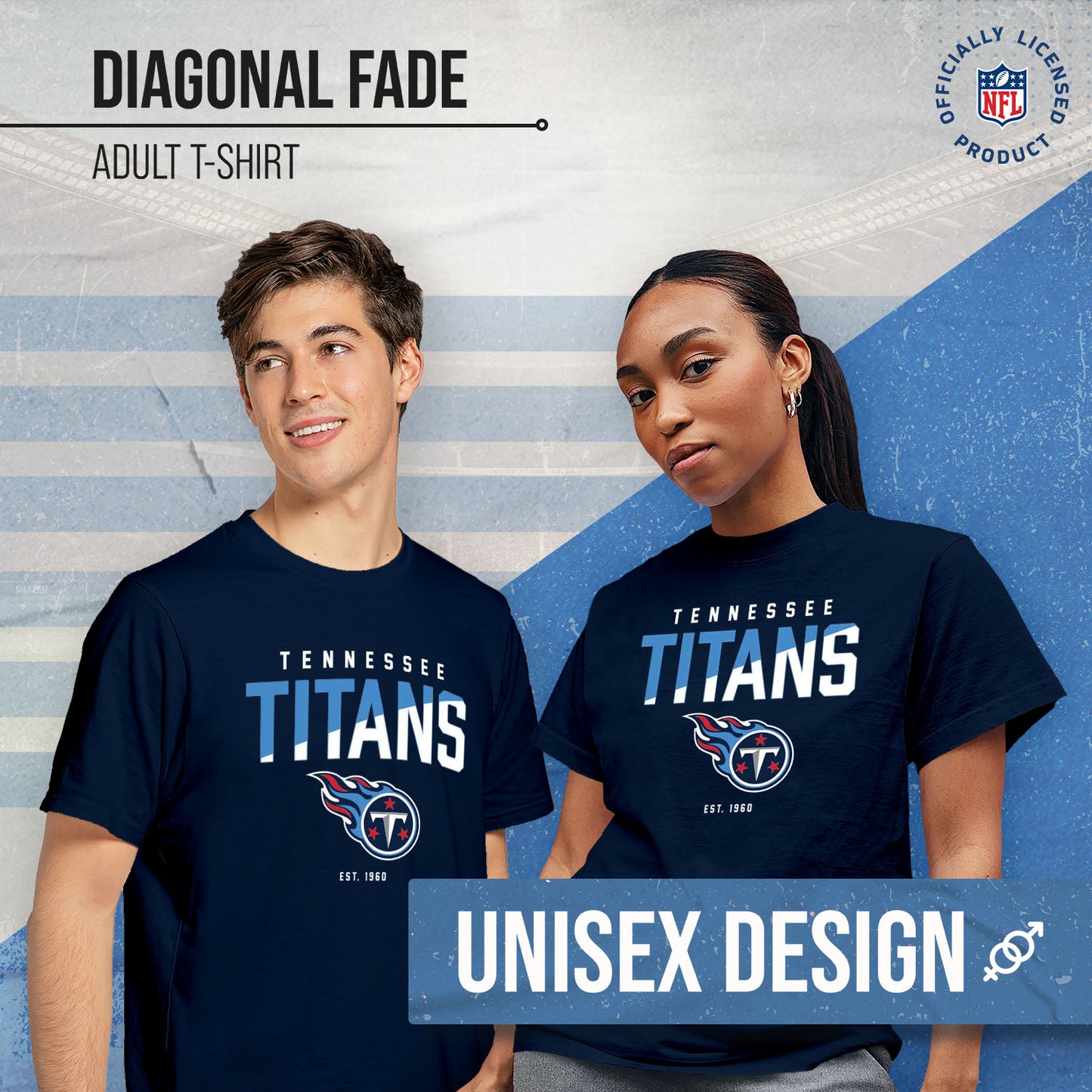 Tennessee Titans Adult NFL Diagonal Fade Color Block T-Shirt - Navy