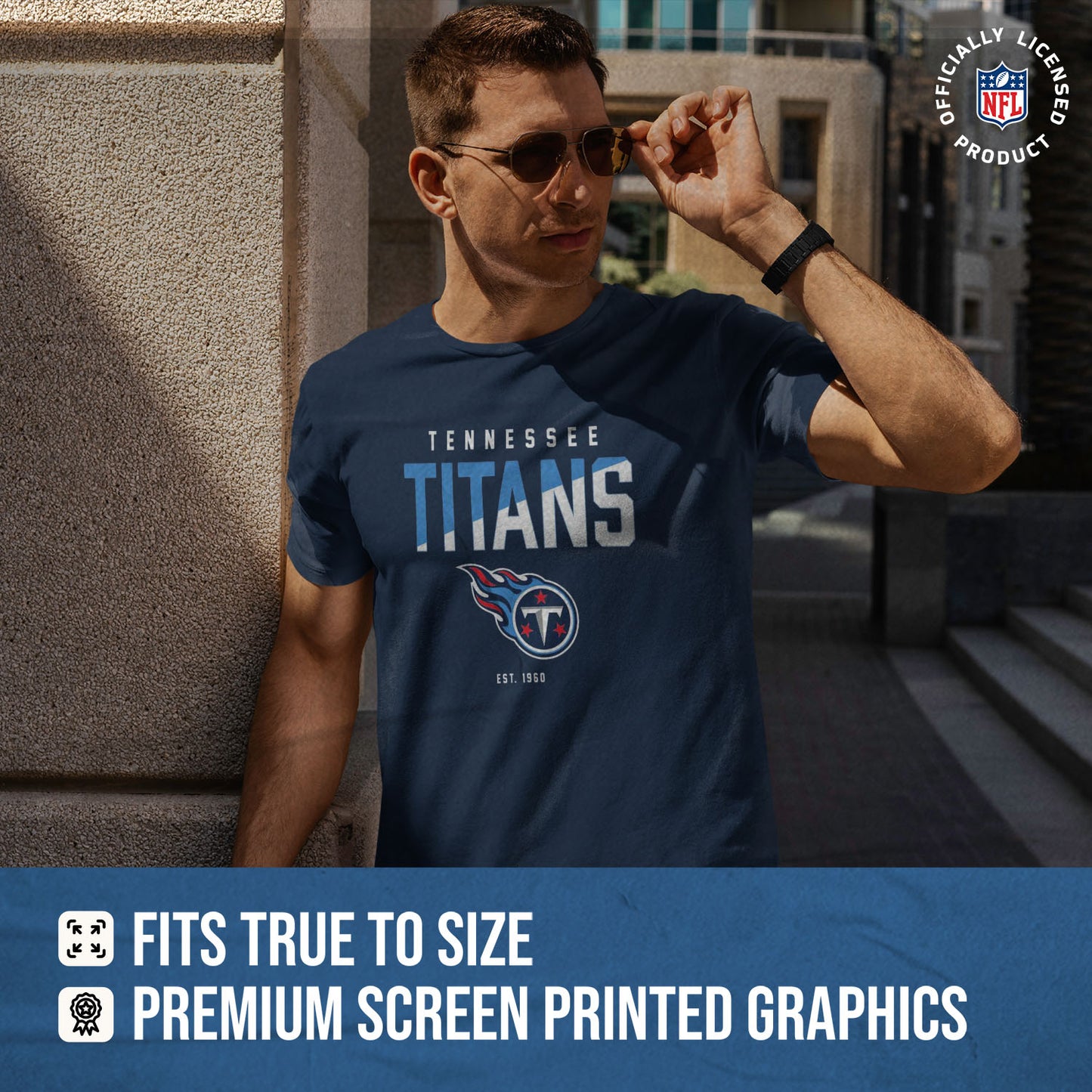 Tennessee Titans Adult NFL Diagonal Fade Color Block T-Shirt - Navy