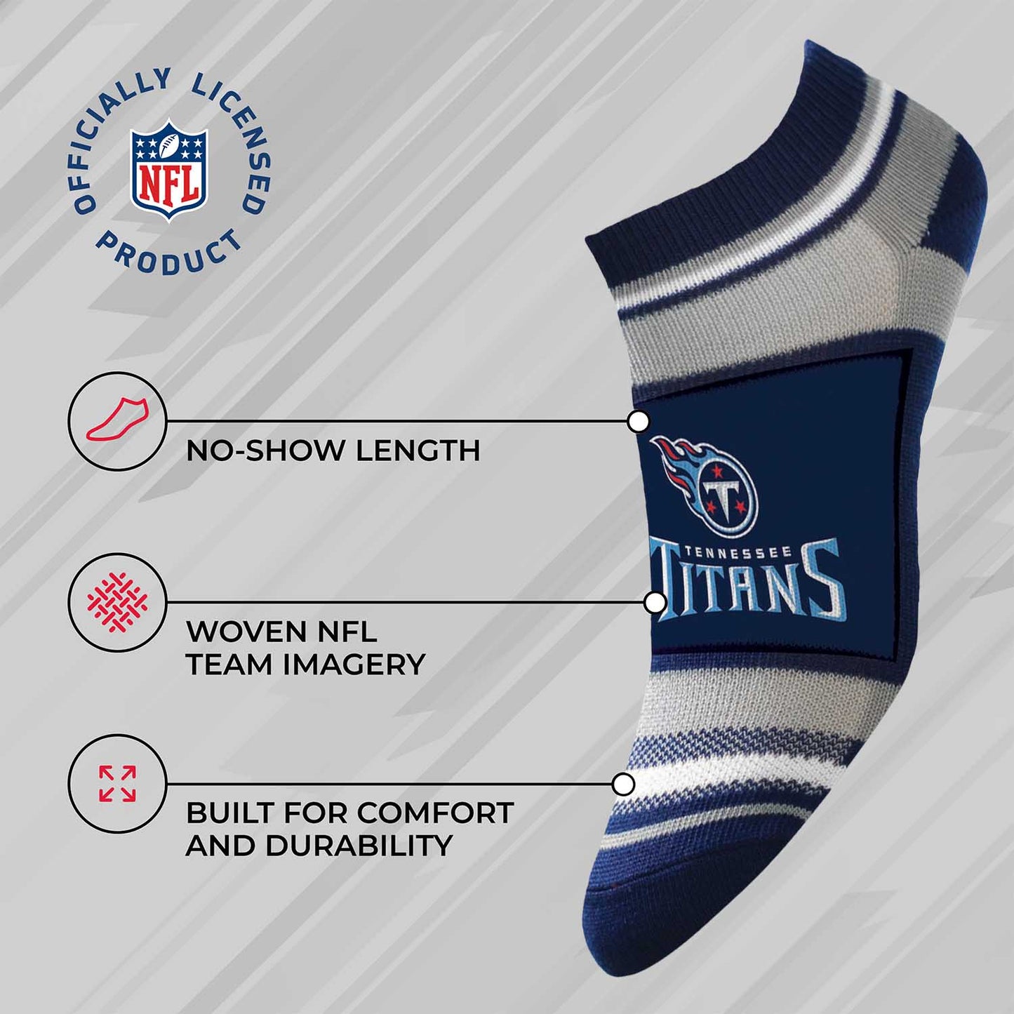 Tennessee Titans Adult Marquis Addition No Show Socks - Navy