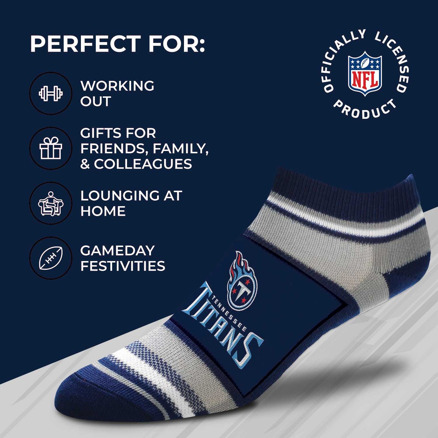 Tennessee Titans Adult Marquis Addition No Show Socks - Navy
