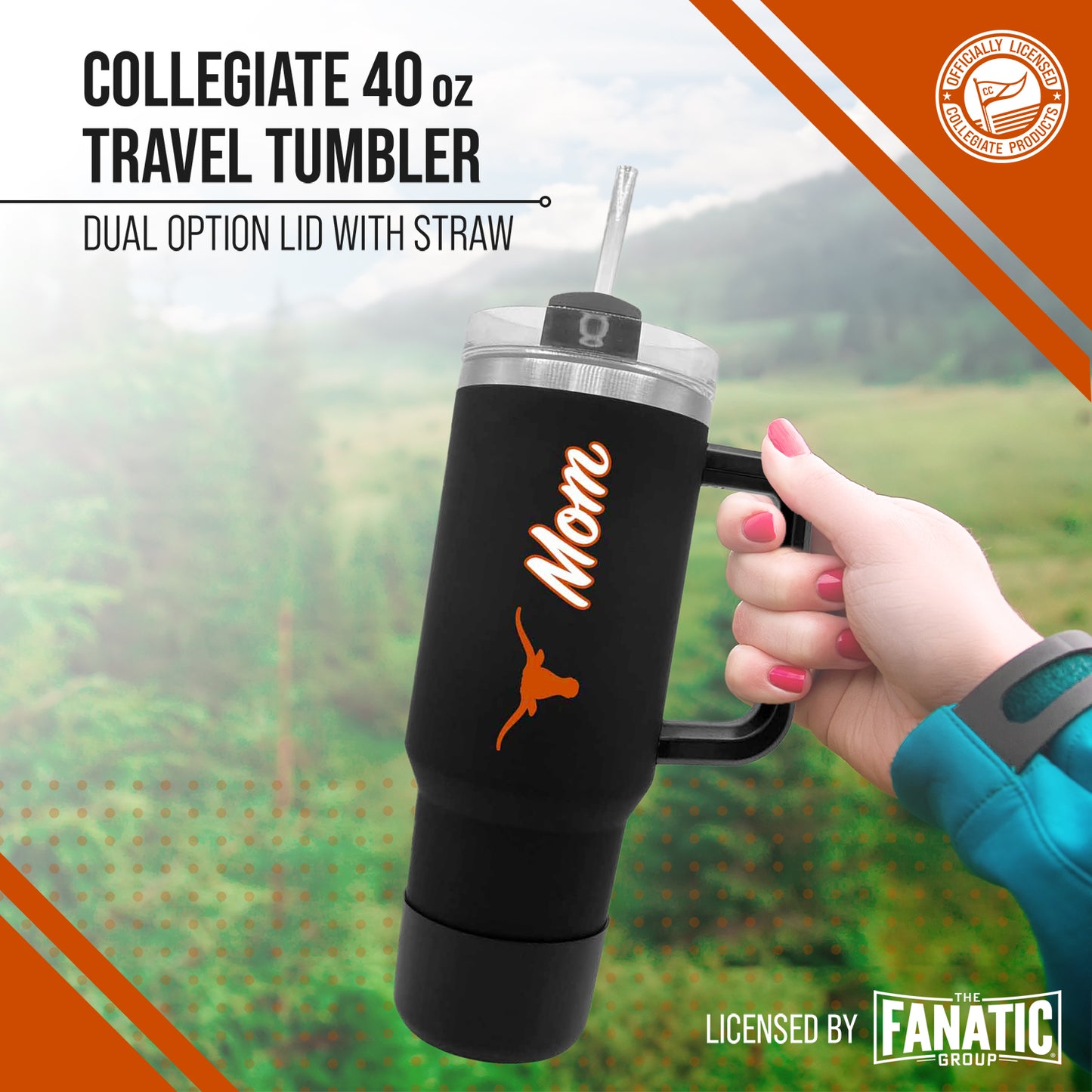 Texas Longhorns Collegiate 40oz Stainless Steel Travel Tumbler with Handle for Mom - Black