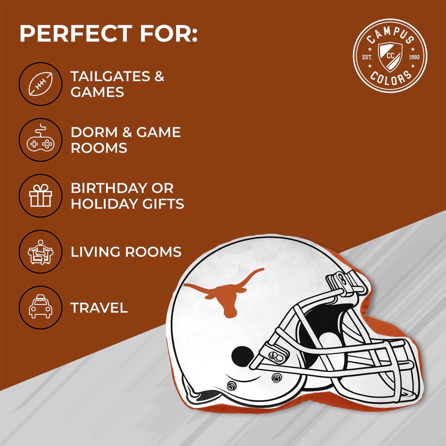 Texas Longhorns NCAA Helmet Super Soft Football Pillow - White