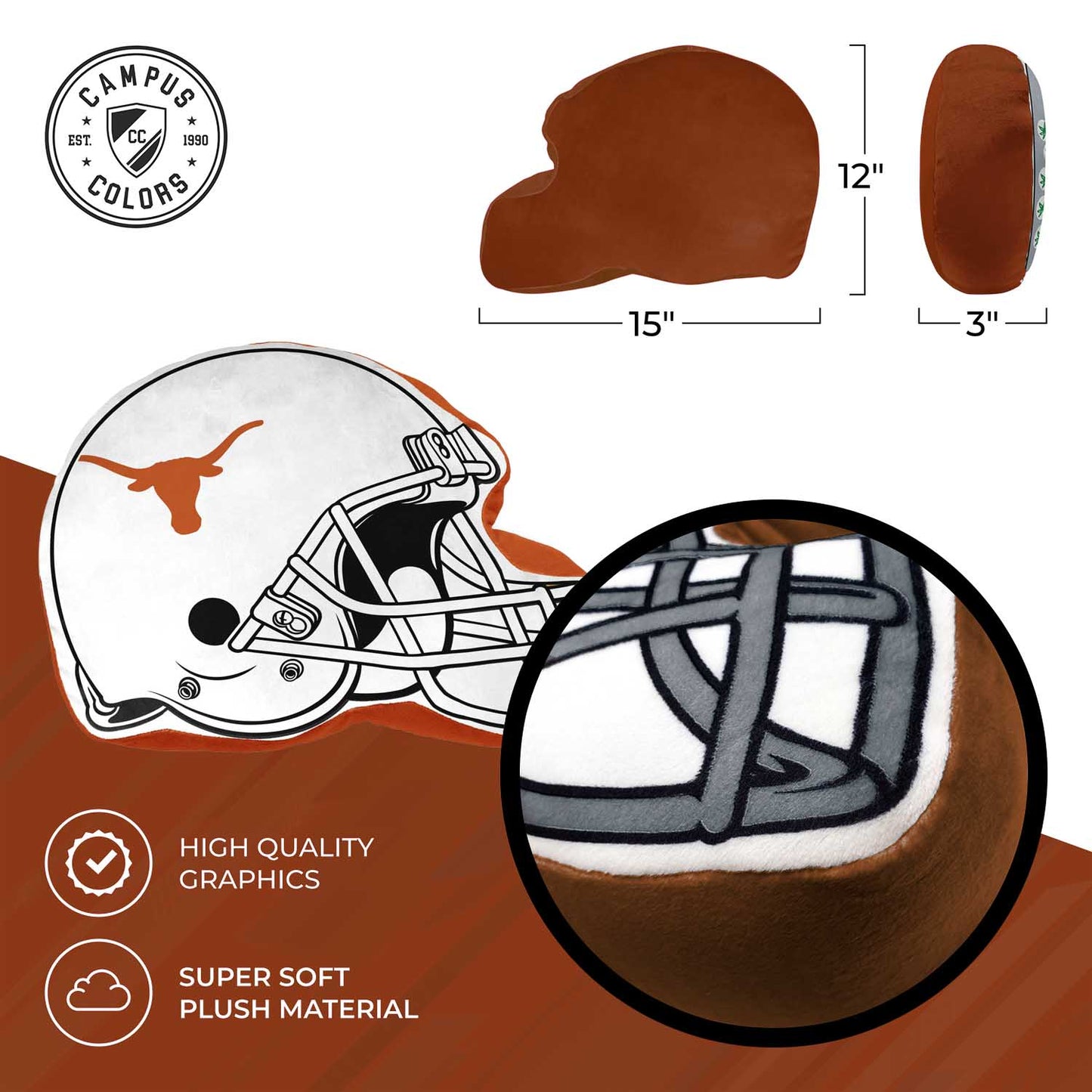 Texas Longhorns NCAA Helmet Super Soft Football Pillow - White