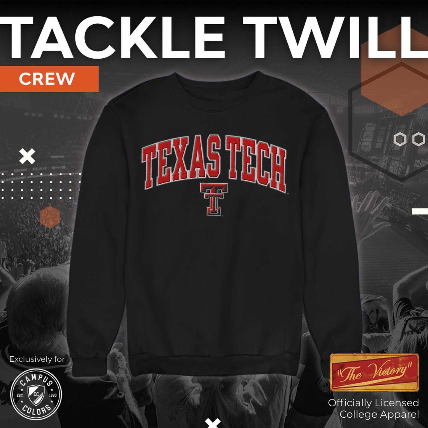 Texas Tech Red Raiders NCAA Adult Tackle Twill Crewneck Sweatshirt - Black