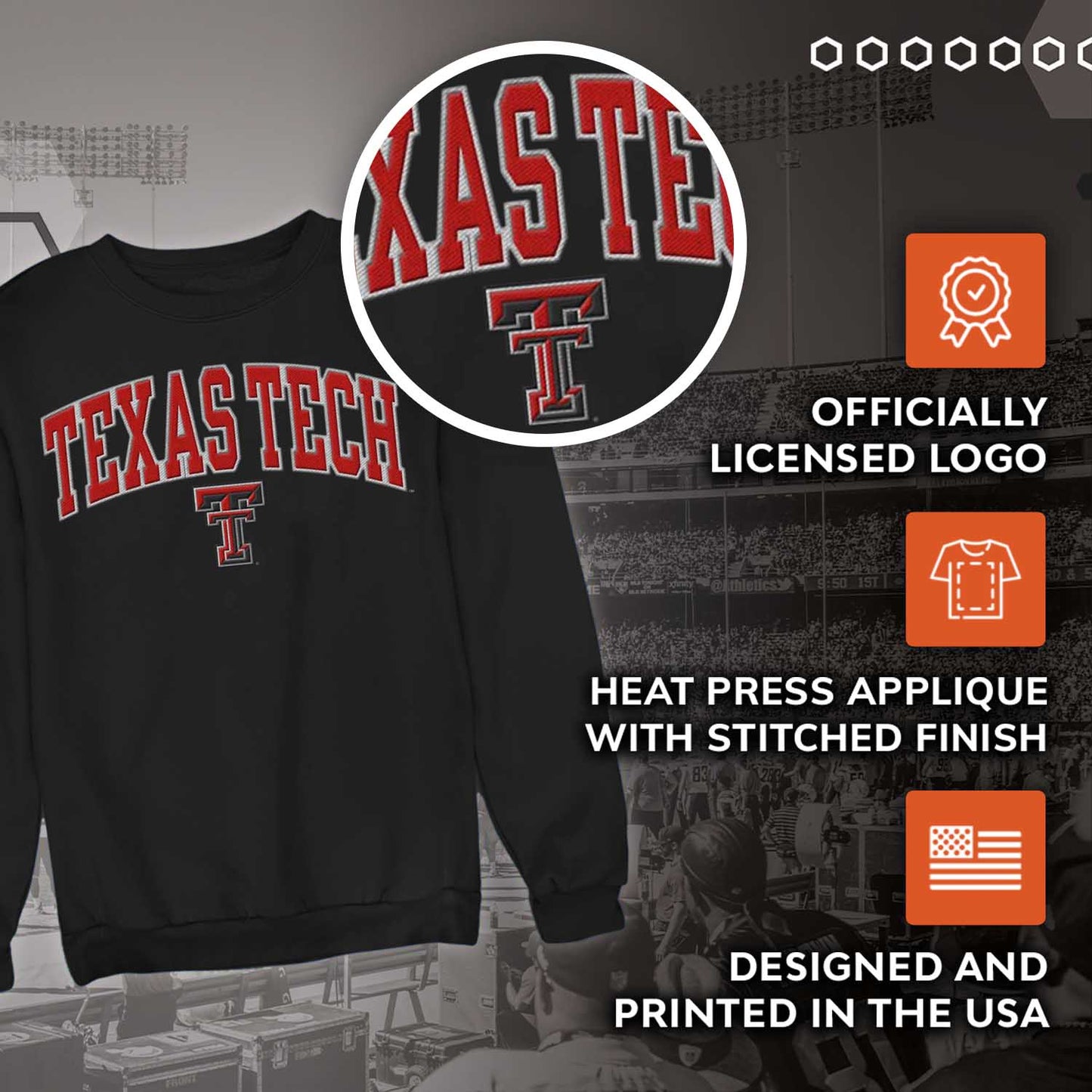 Texas Tech Red Raiders NCAA Adult Tackle Twill Crewneck Sweatshirt - Black