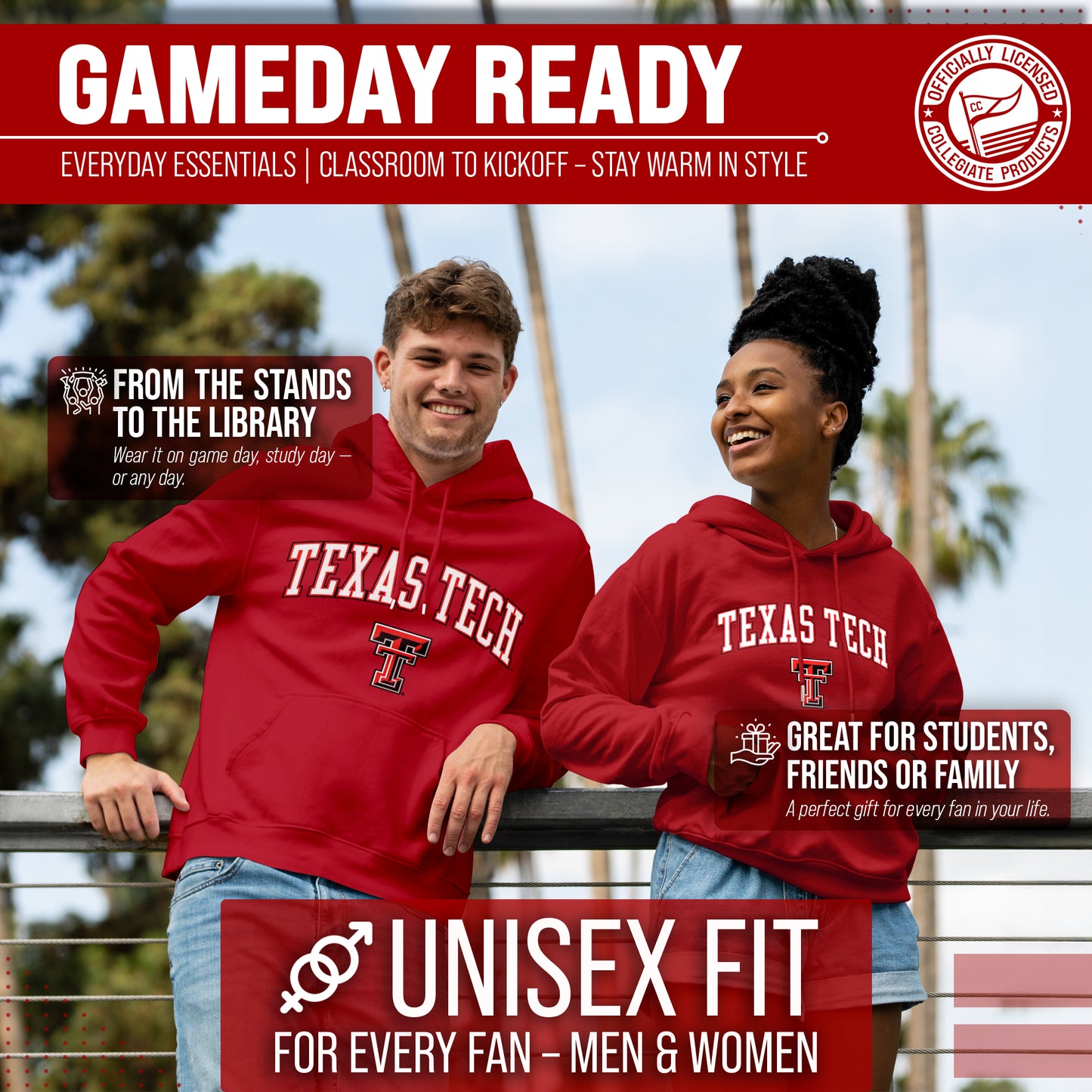 Texas Tech Red Raiders Adult Arch & Logo Soft Style Gameday Hooded Sweatshirt - Red