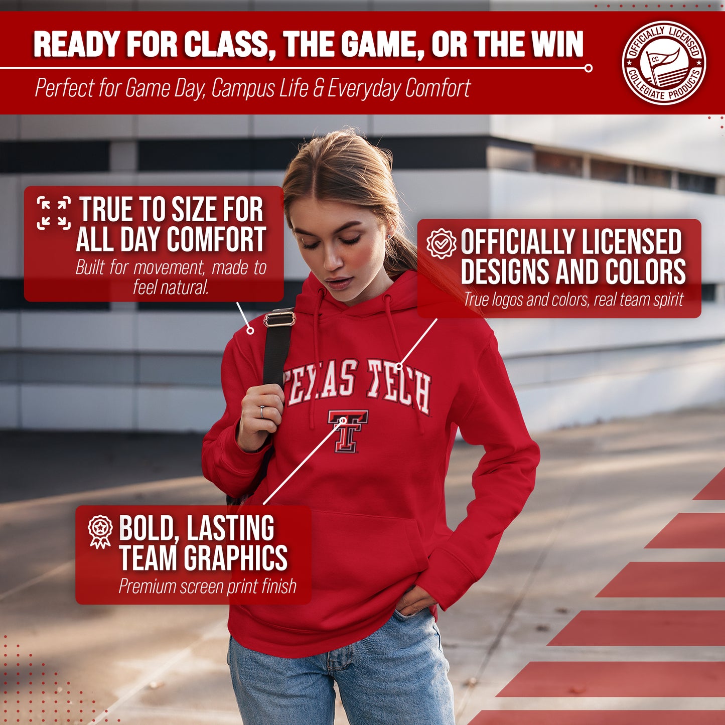 Texas Tech Red Raiders Adult Arch & Logo Soft Style Gameday Hooded Sweatshirt - Red