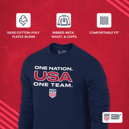 USA National Team The Victory Officially Licensed Unisex Adult US National Soccer Team One Nation One Team Slogan Crewneck Sweatshirt - Navy