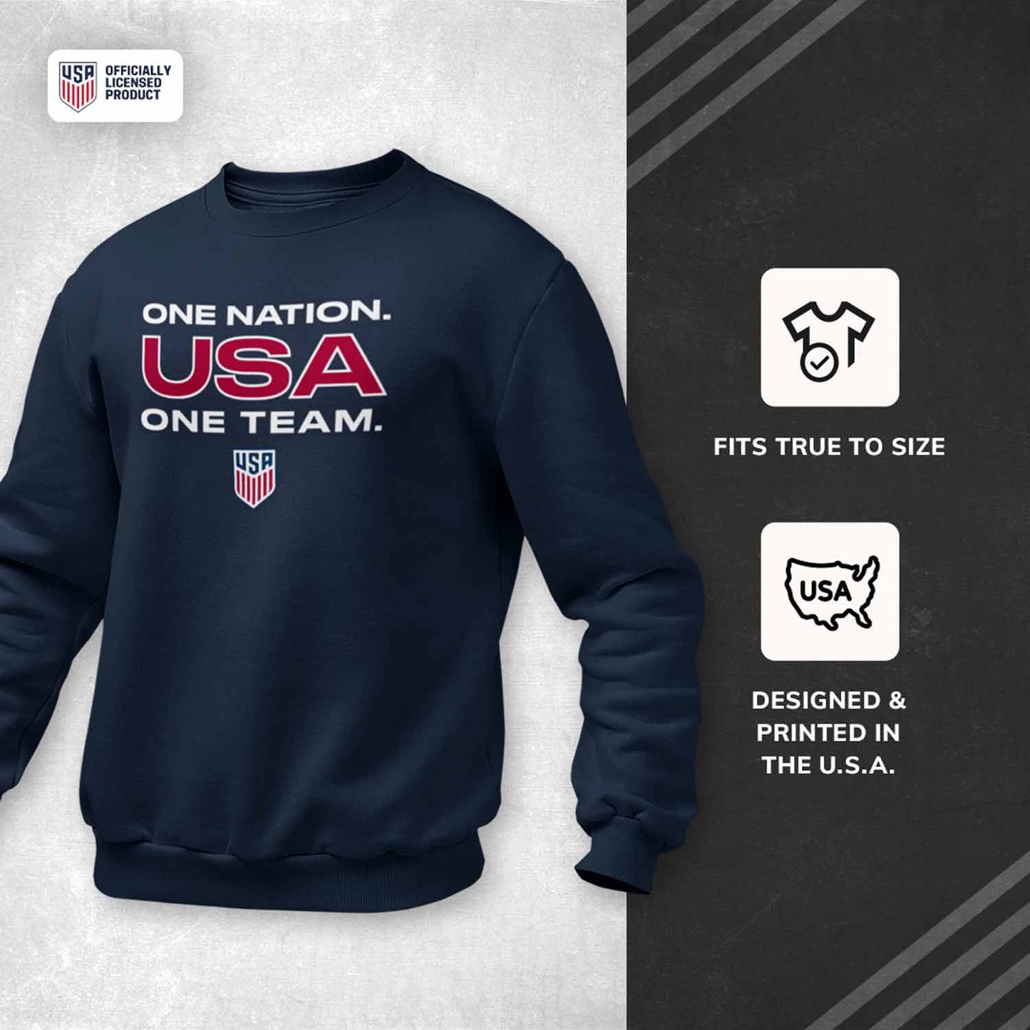 USA National Team The Victory Officially Licensed Unisex Adult US National Soccer Team One Nation One Team Slogan Crewneck Sweatshirt - Navy