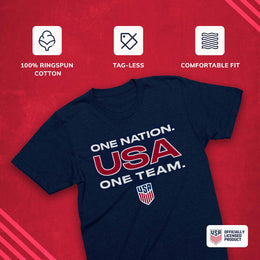 USA National Team The Victory Officially Licensed Unisex Adult US National Soccer Team One Nation One Team Slogan Short Sleeve T-Shirt - Navy