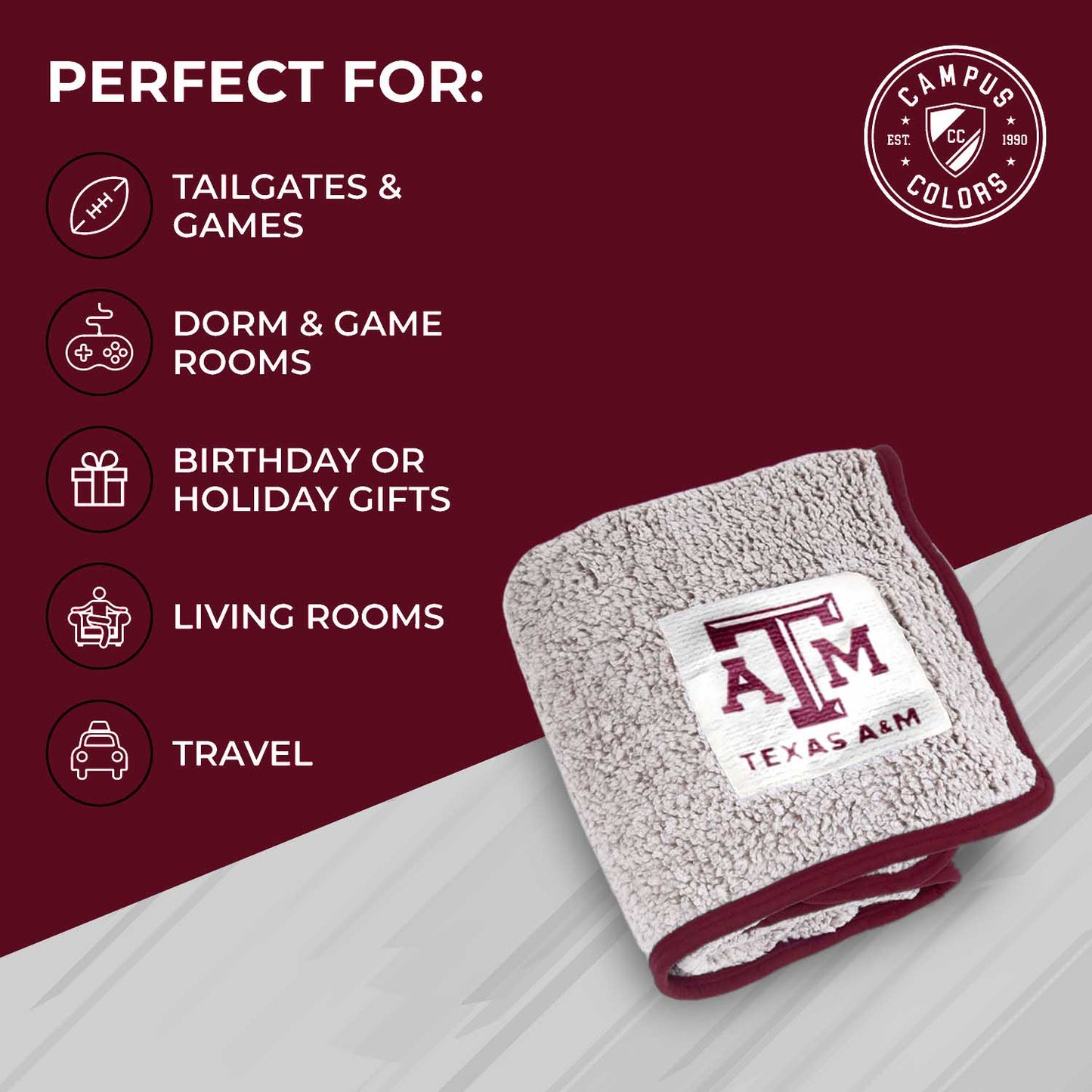 Texas A&M Aggies NCAA Silk Sherpa College Throw Blanket - Maroon