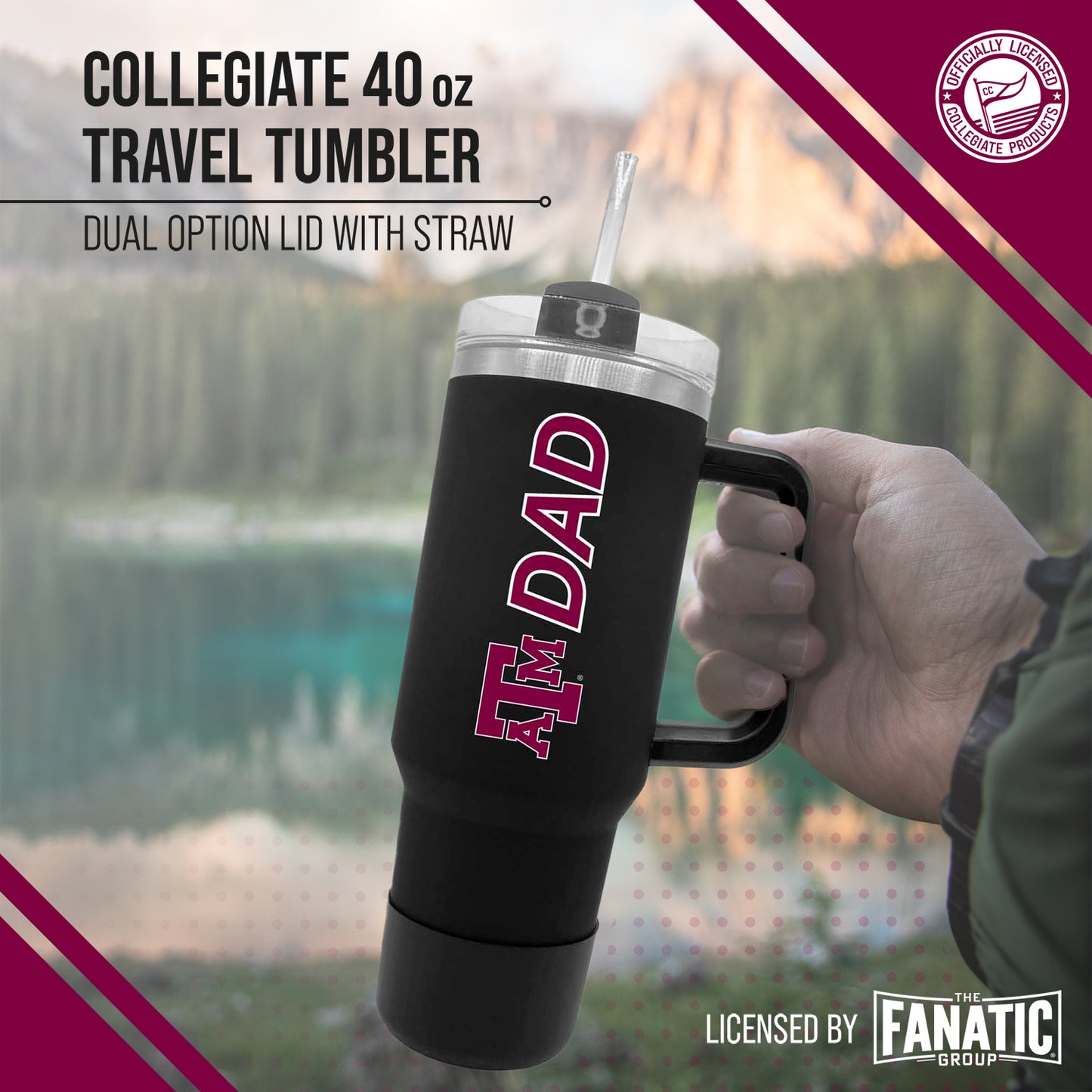 Texas A&M Aggies Collegiate 40oz Stainless Steel Travel Tumbler with Handle for Dad - Black