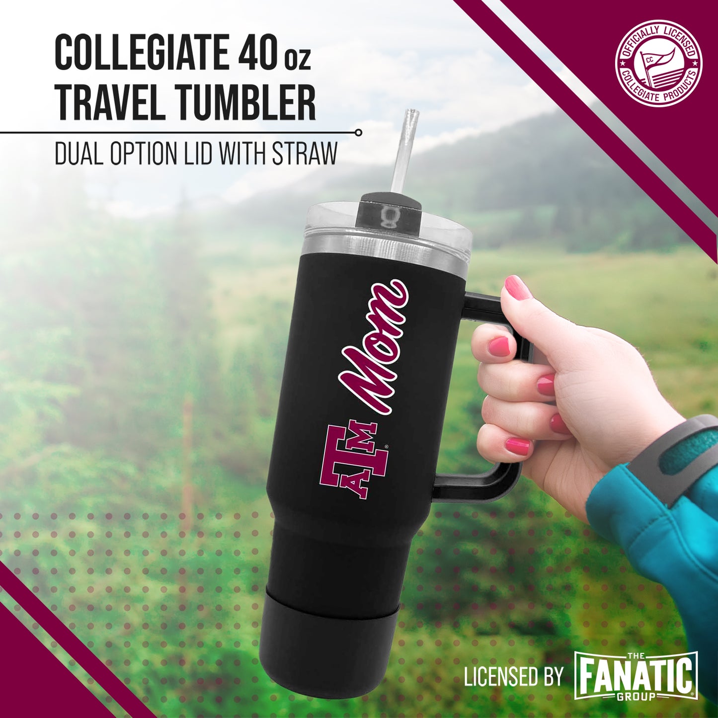 Texas A&M Aggies Collegiate 40oz Stainless Steel Travel Tumbler with Handle for Mom - Black