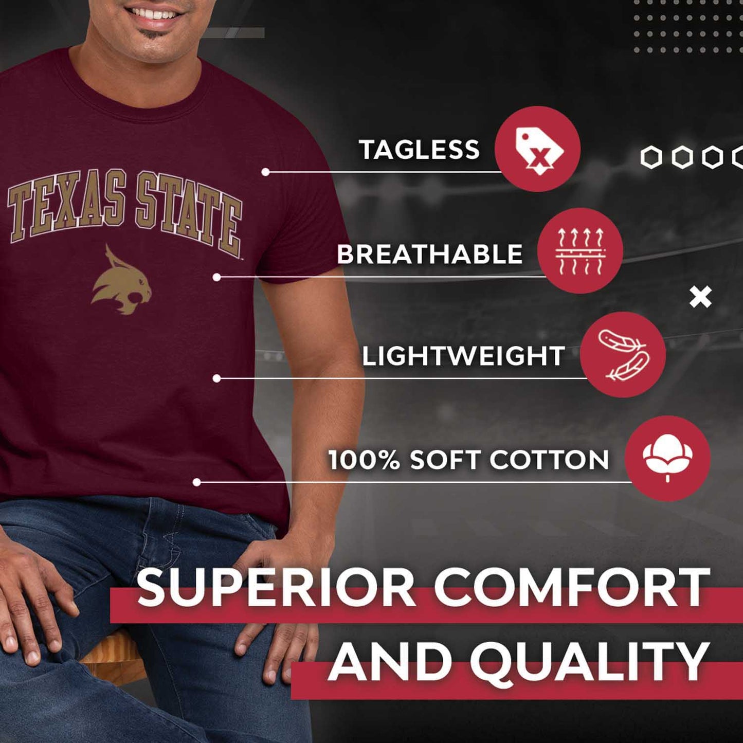 Texas State Bobcats NCAA Adult Gameday Cotton T-Shirt - Maroon