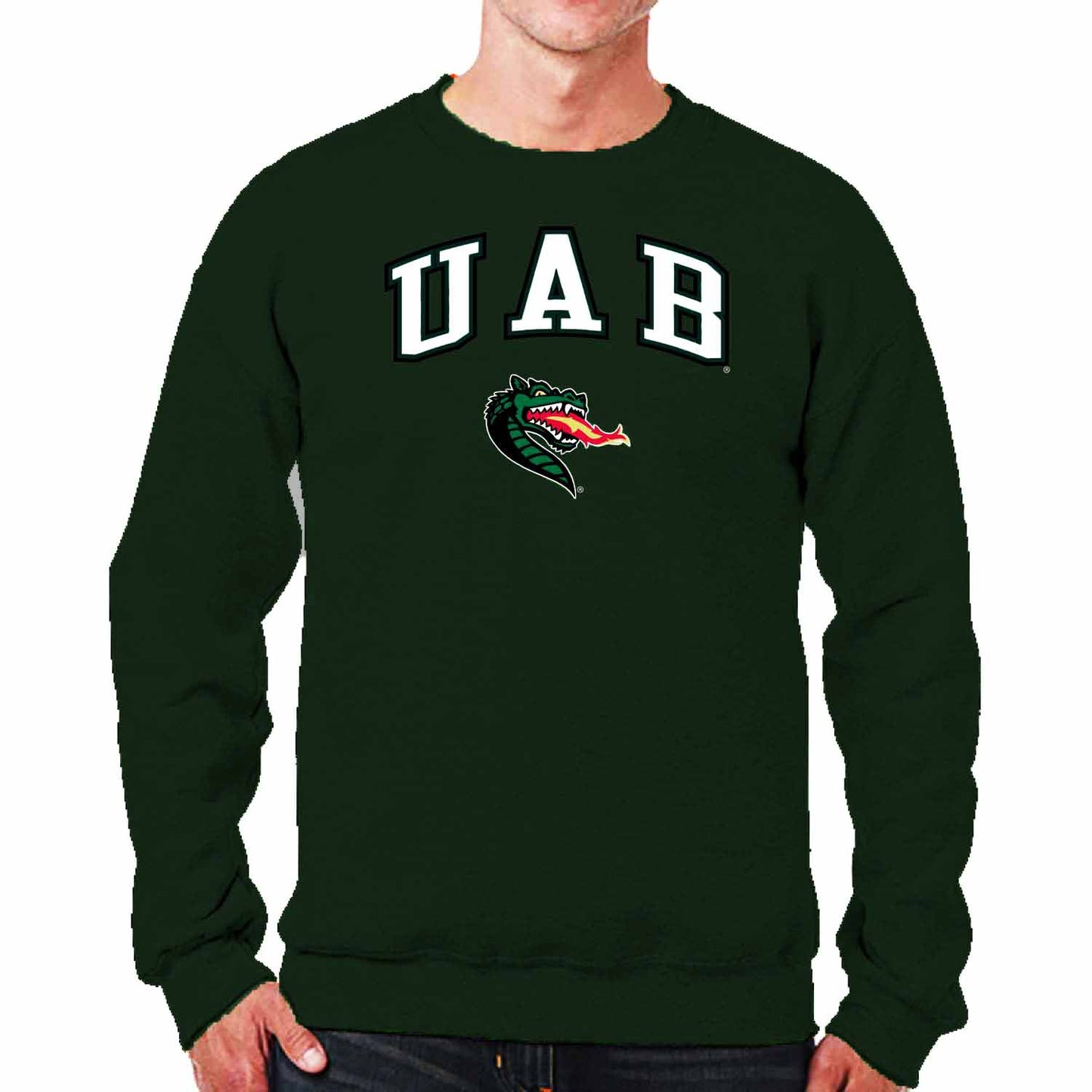 UAB Blazers Adult Arch & Logo Soft Style Gameday Crewneck Sweatshirt - Green