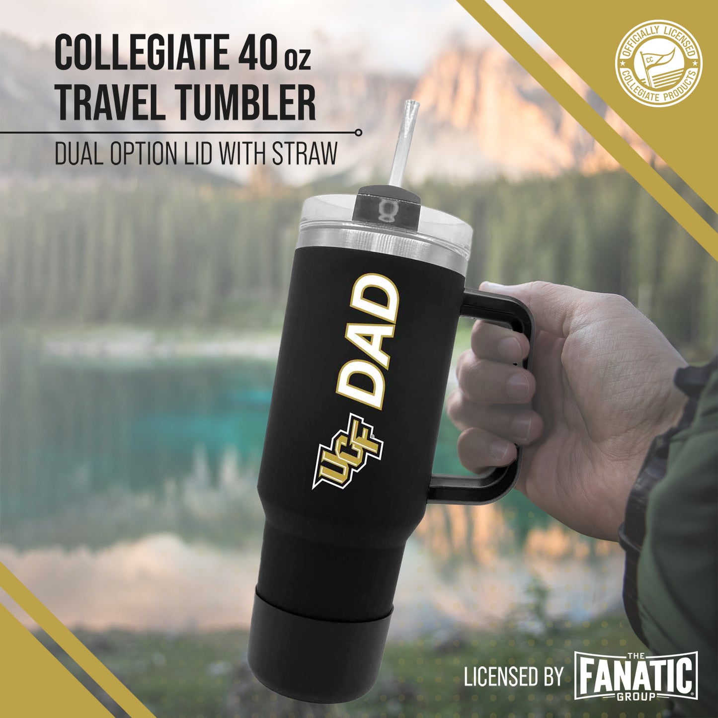 Central Florida Knights Collegiate 40oz Stainless Steel Travel Tumbler with Handle for Dad - Black