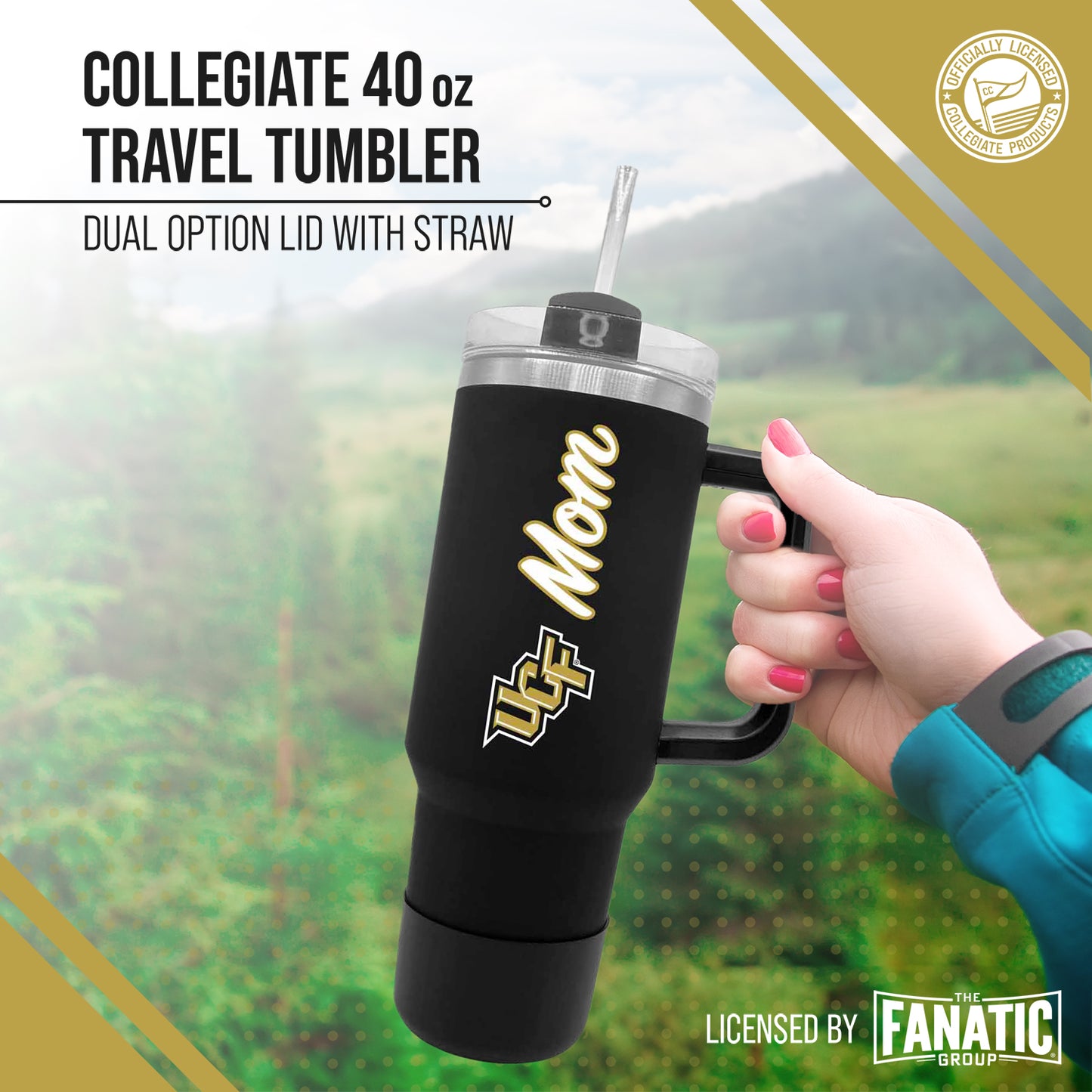 Central Florida Knights Collegiate 40oz Stainless Steel Travel Tumbler with Handle for Mom - Black
