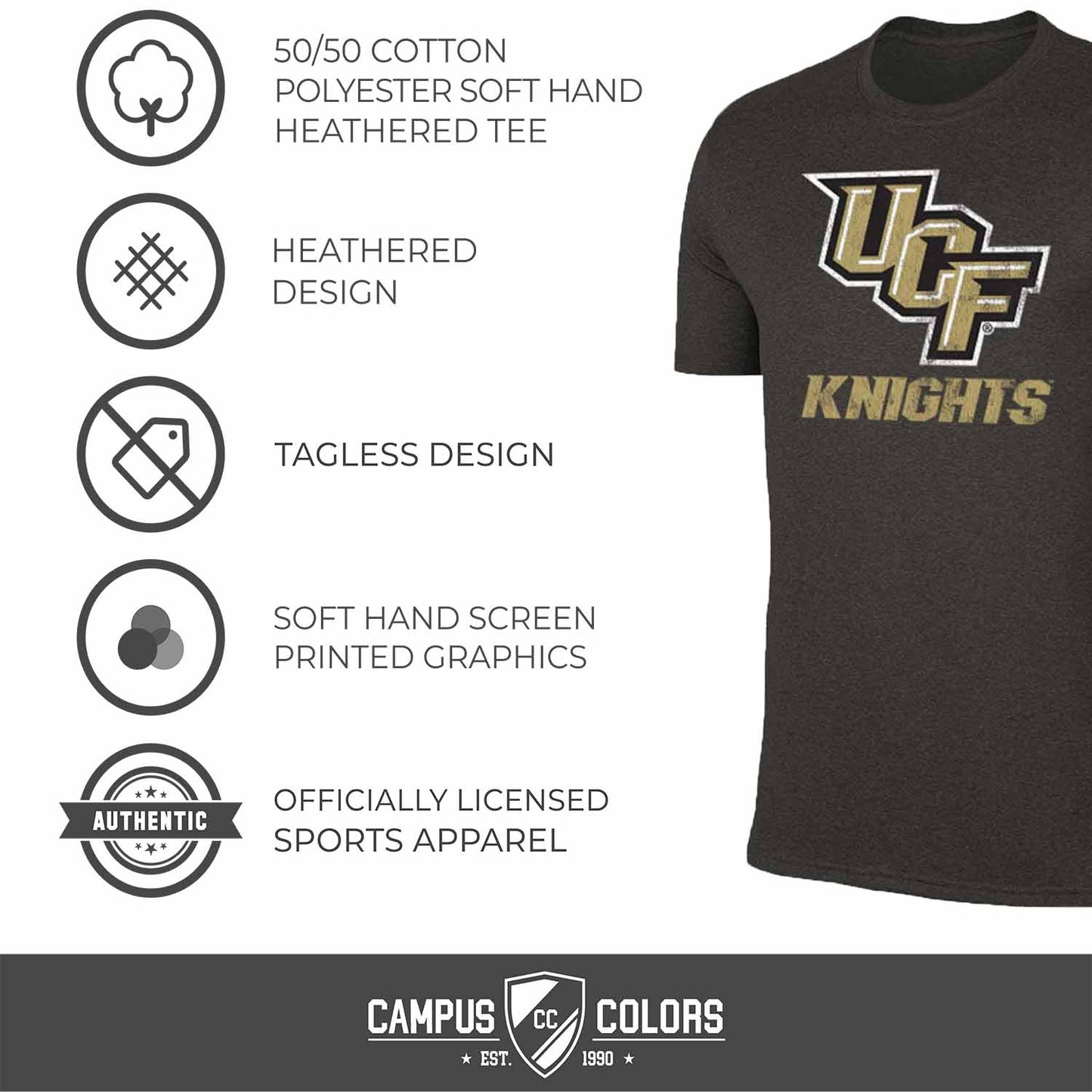 Central Florida Knights Adult MVP Heathered Cotton Blend T-Shirt - Black