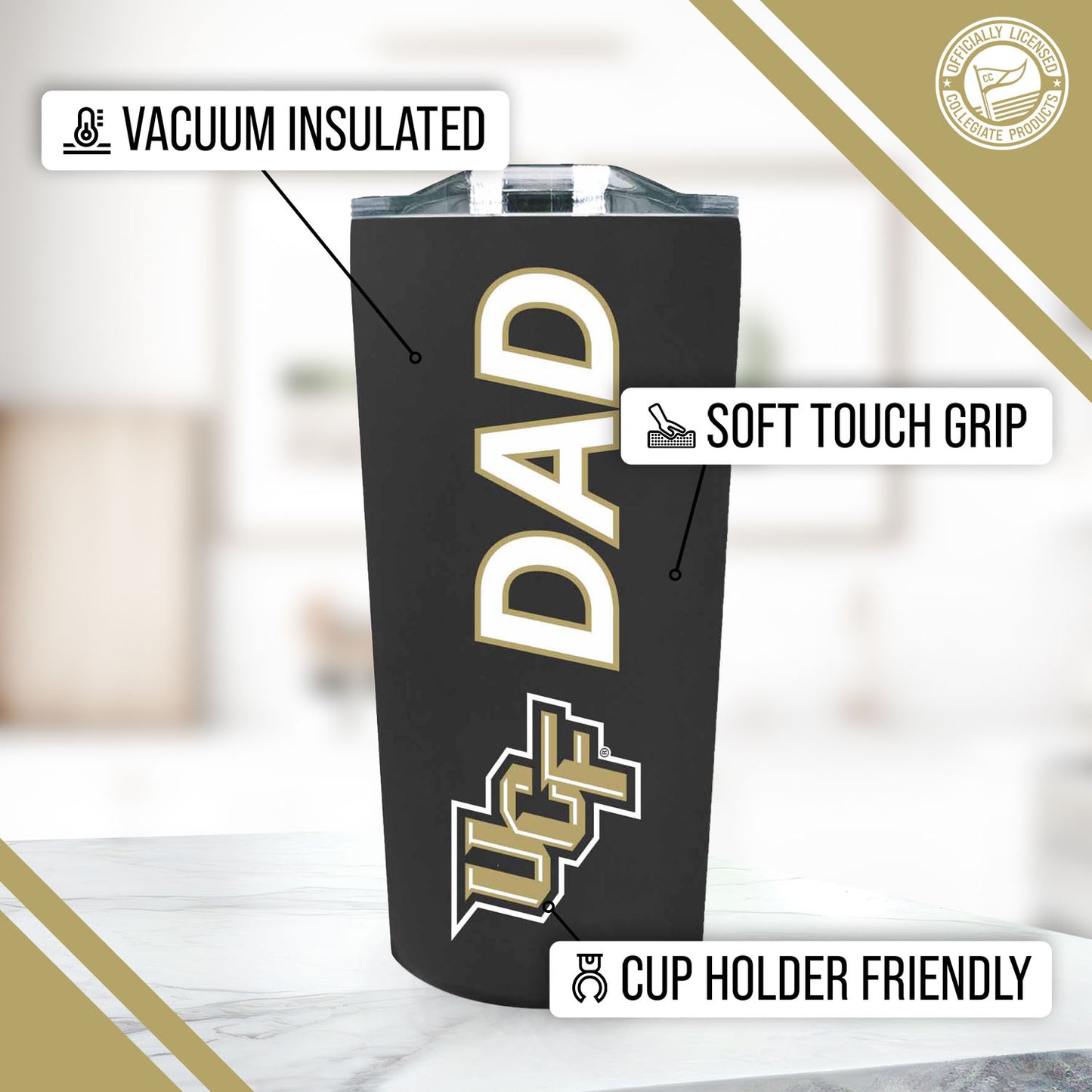 Central Florida Knights NCAA Stainless Steel Travel Tumbler for Dad - Black