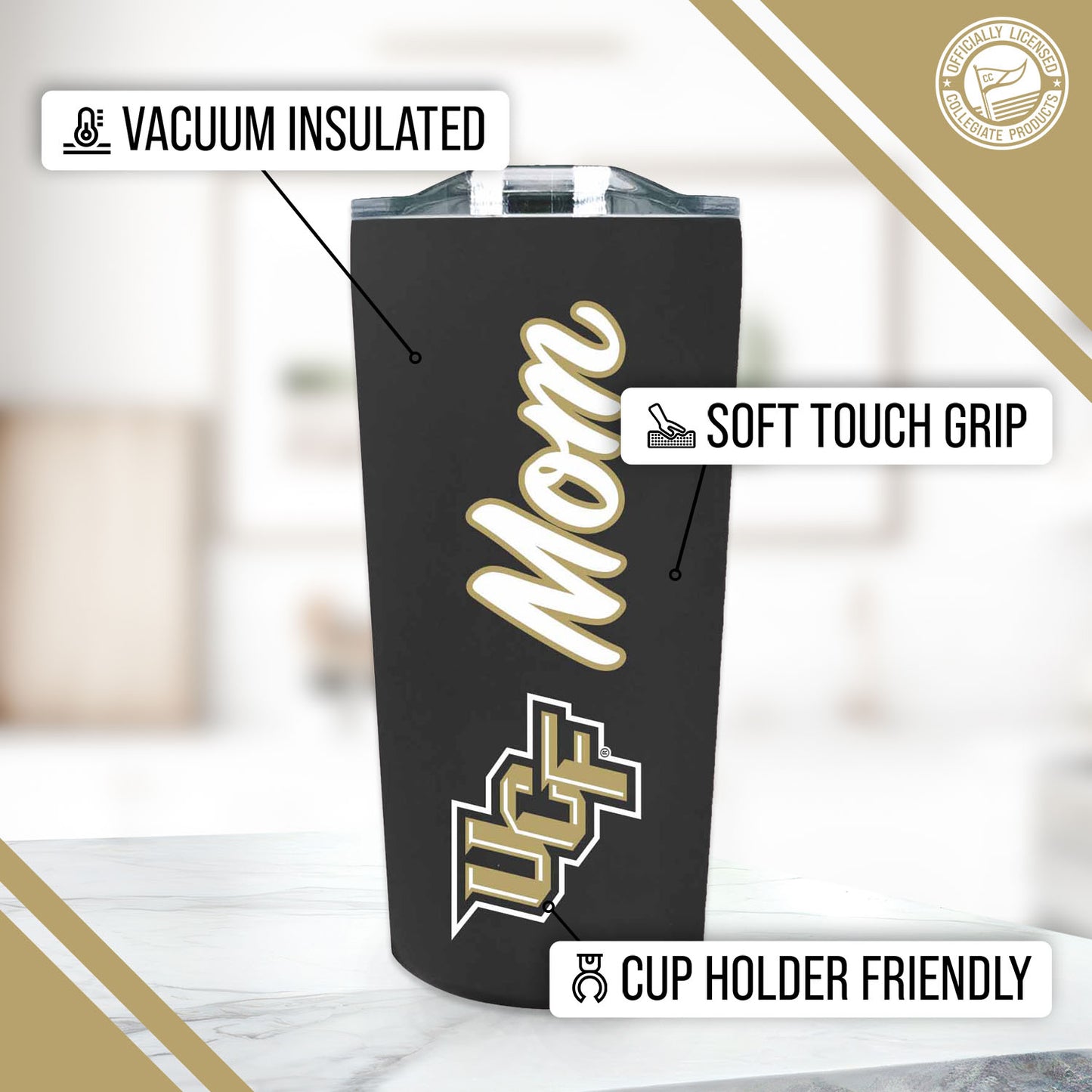 Central Florida Knights NCAA Stainless Steel Travel Tumbler for Mom - Black