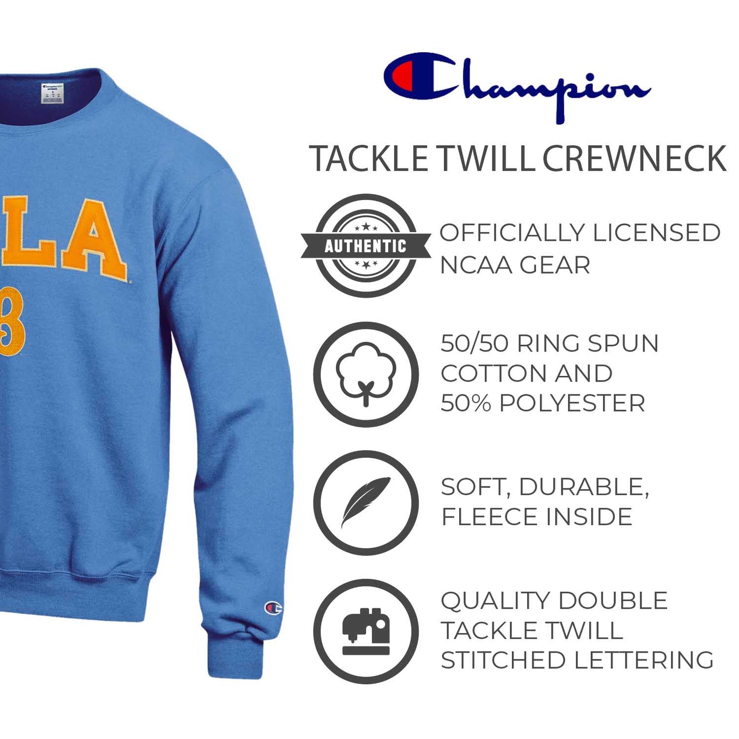 UCLA Bruins Adult Tackle Twill Crewneck - Carolina Blue