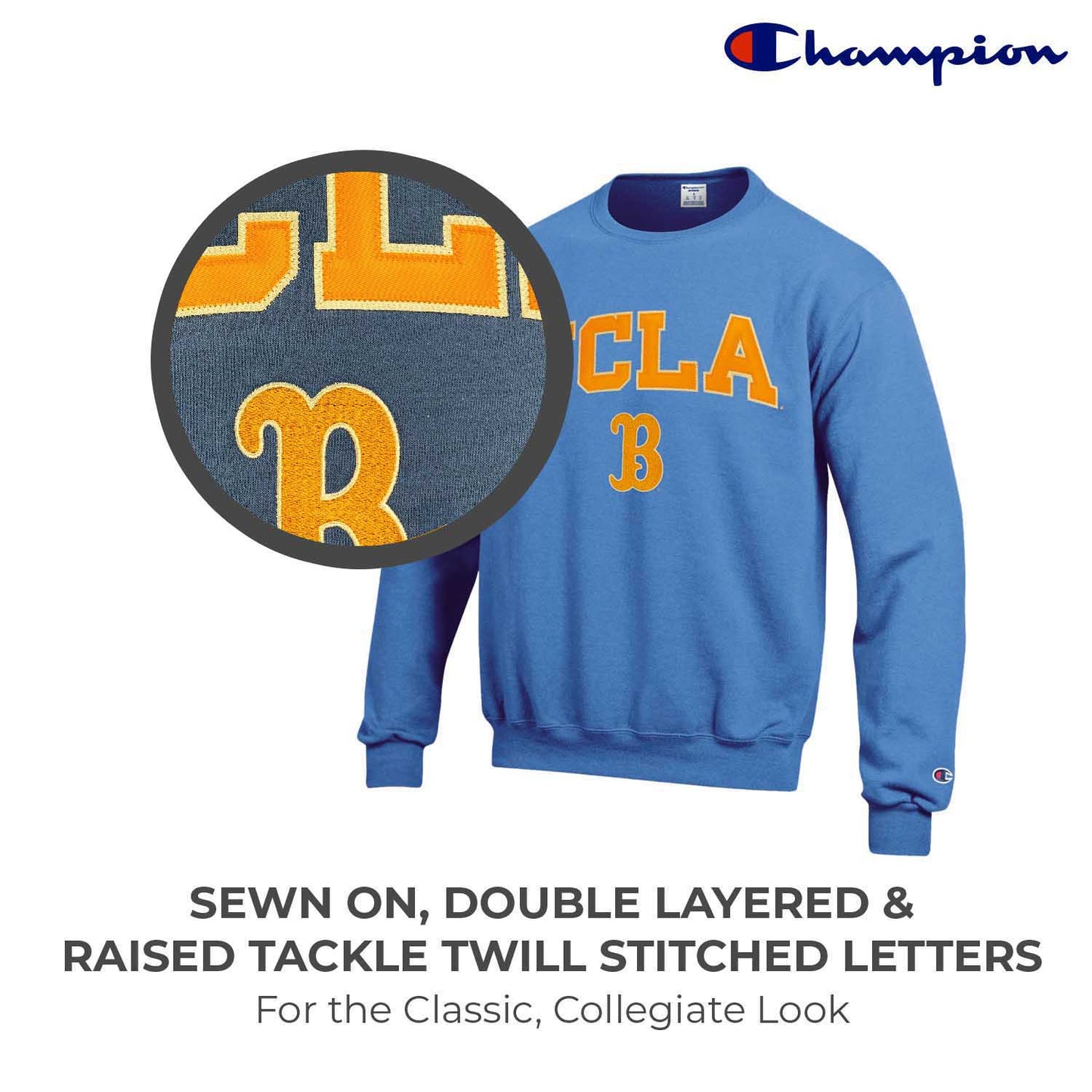 UCLA Bruins Adult Tackle Twill Crewneck - Carolina Blue