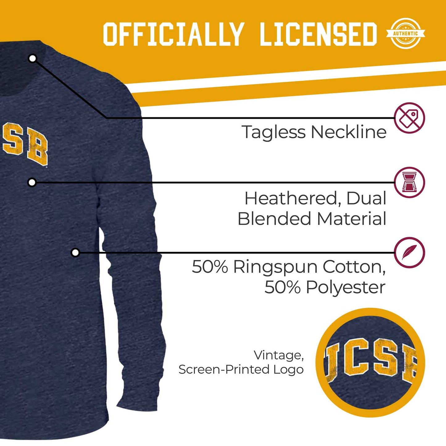 UCSB Gauchos NCAA MVP Adult Long-Sleeve Shirt - Navy