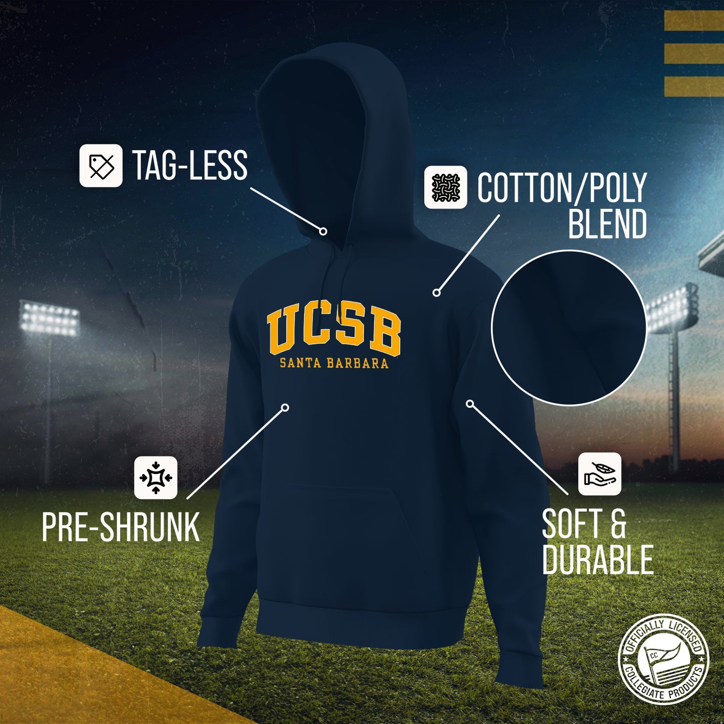 UCSB Gauchos Campus Colors Adult Arch & Logo Soft Style Gameday Hooded Sweatshirt - Navy