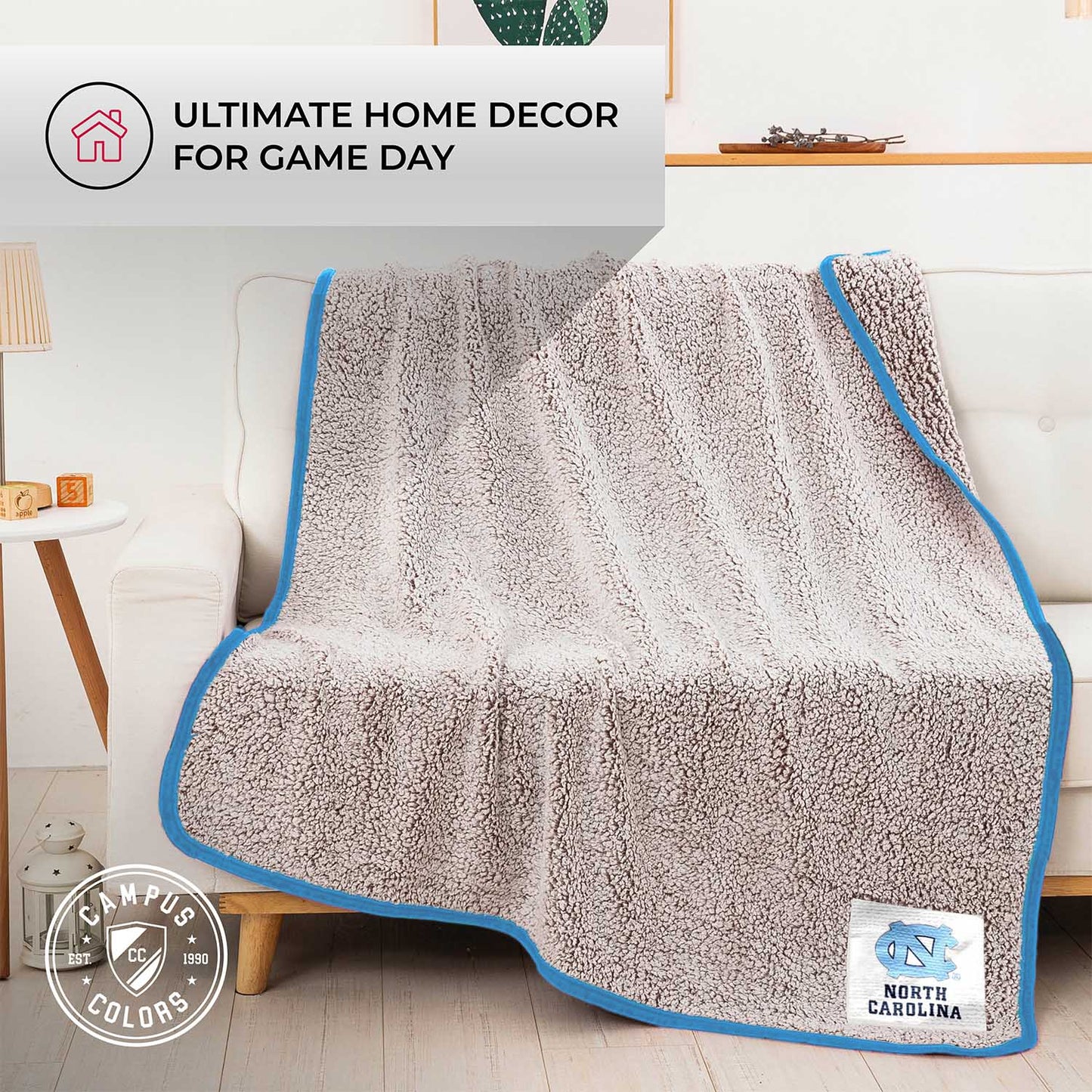 North Carolina Tar Heels NCAA Silk Sherpa College Throw Blanket - Carolina Blue