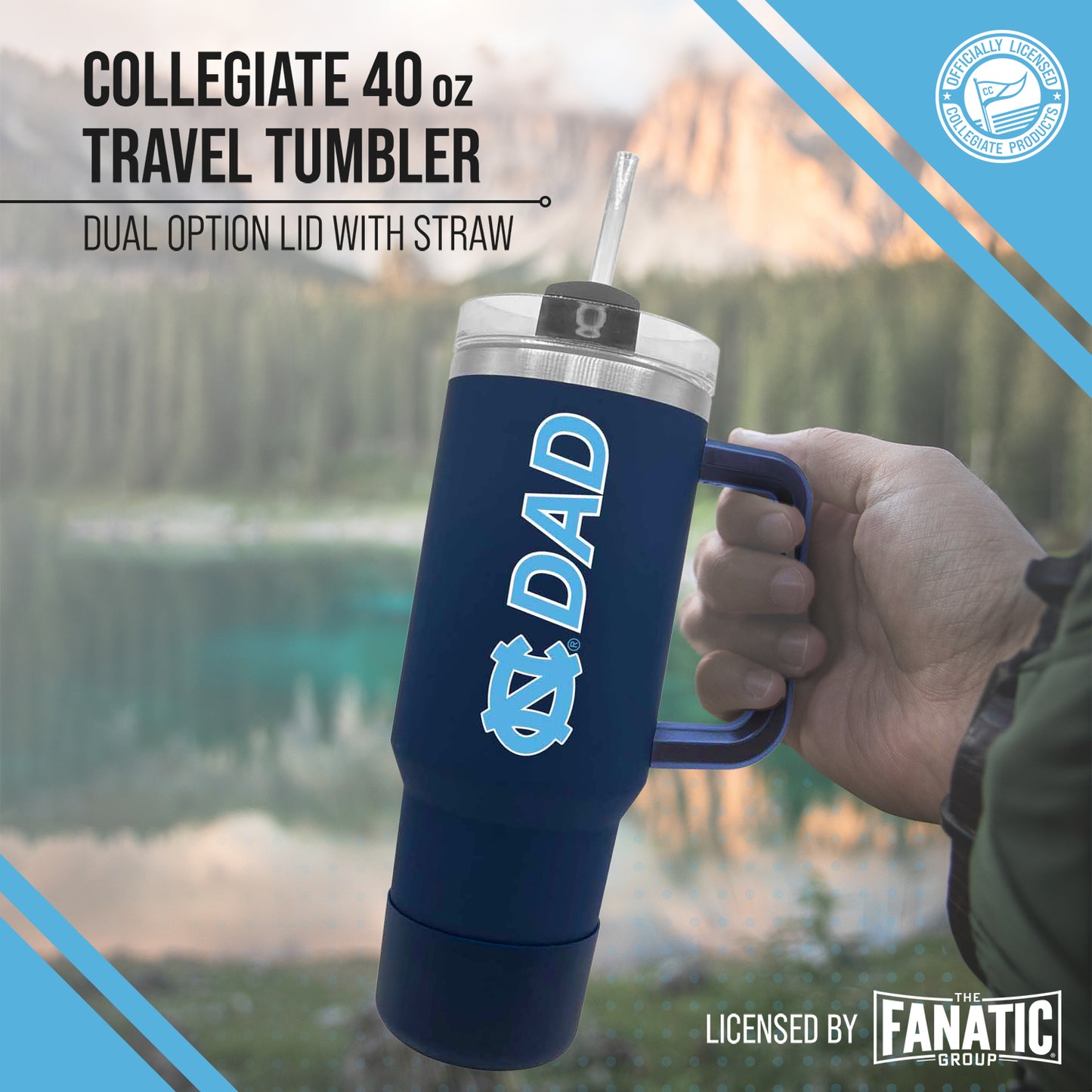 North Carolina Tar Heels Collegiate 40oz Stainless Steel Travel Tumbler with Handle for Dad - Navy